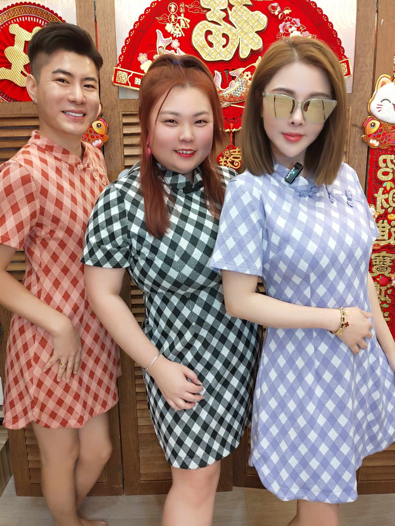 TW#5310 复古格子旗袍连衣裙