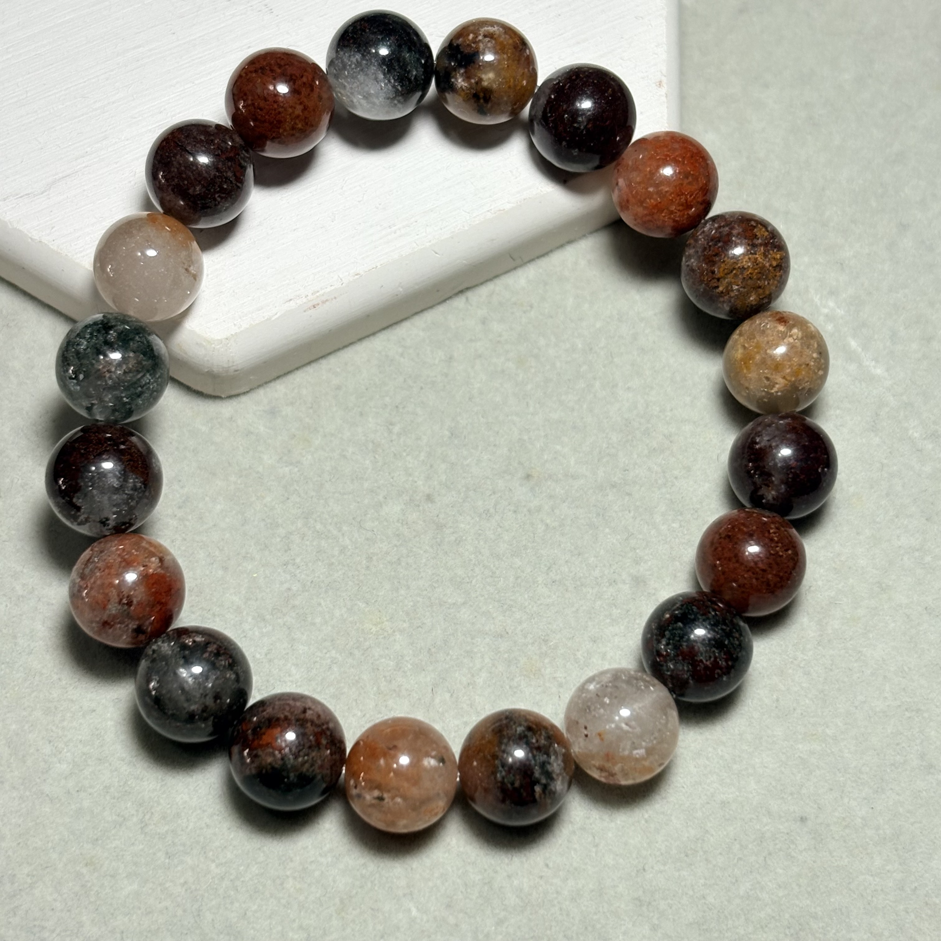 四季幽靈（彩幽靈）水晶手串 No.4580 Flower Phantom Quartz 丨10mm珠17cm手圍