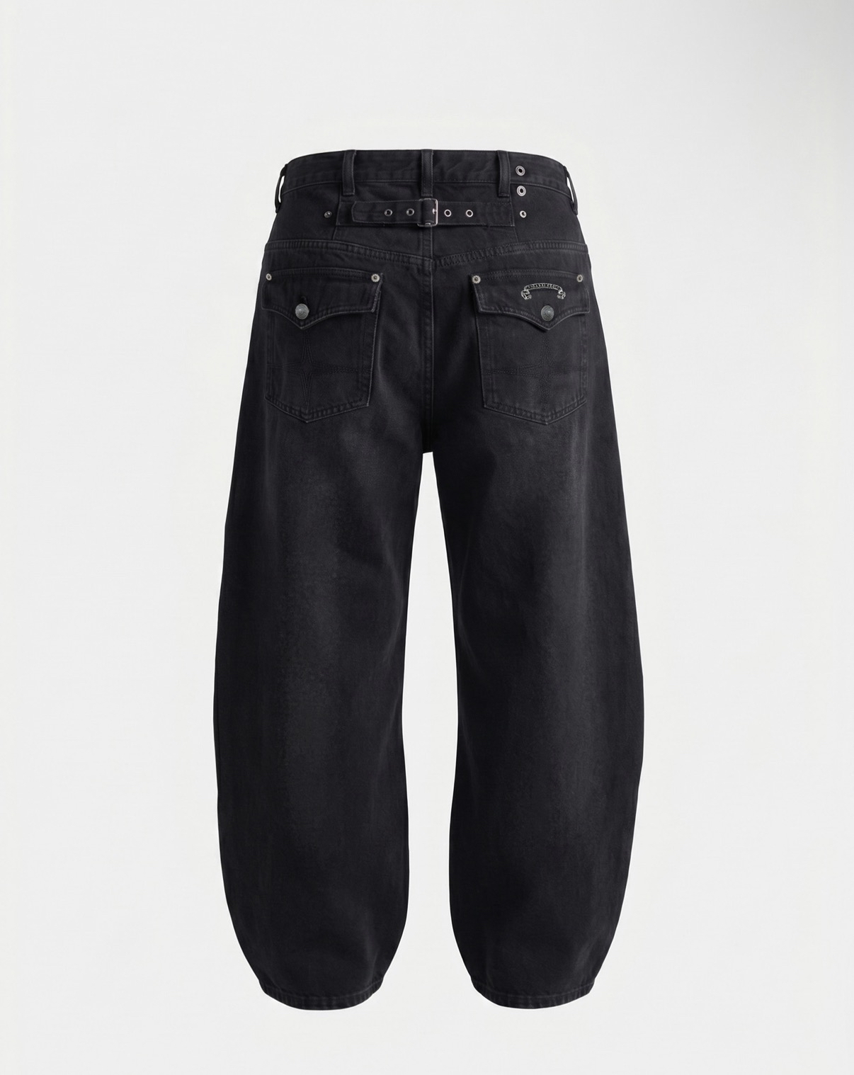 BADBLOOD新款 [w-pts26-096] 0522 Cinch-Back Semi Curved Pants - Black Denim