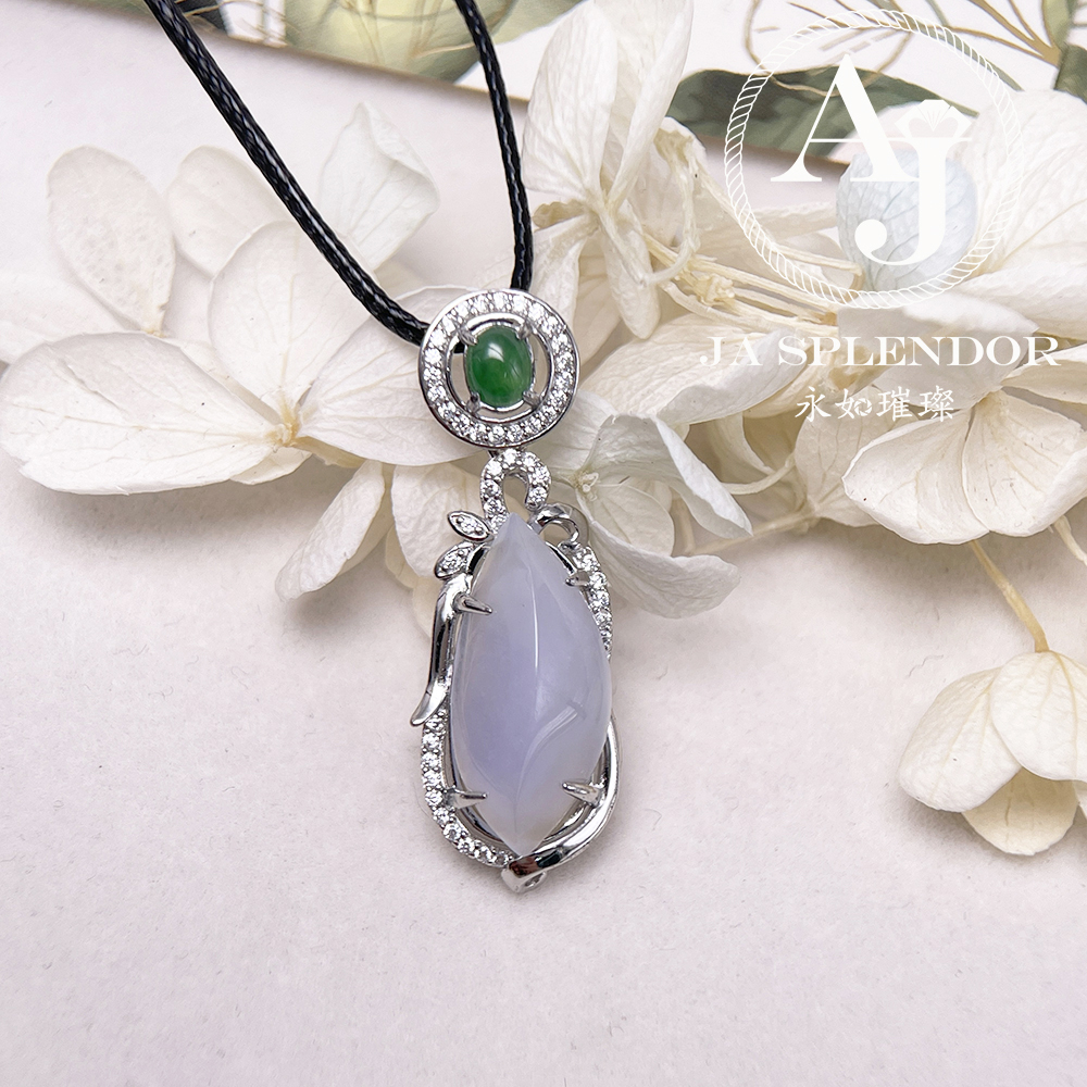 JNS-50 天然翡翠A 冰種紫羅蘭隨型綠色頂珠吊墜