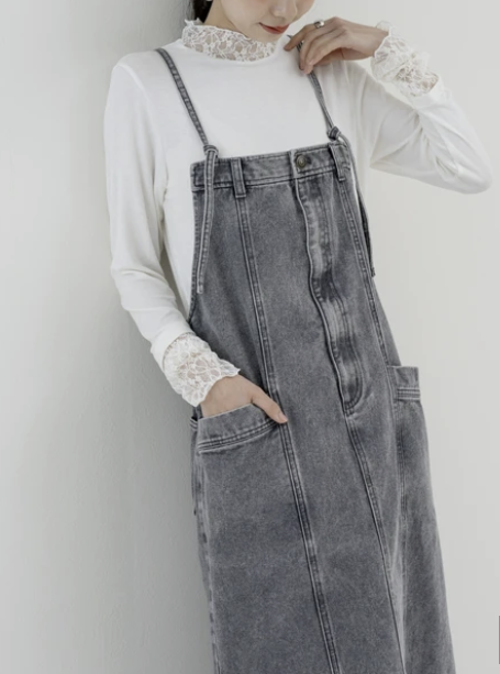 修長牛仔連身裙 - 2026 流行穿搭  牛仔連身裙 時尚穿搭 四季皆宜 成人休閒 日常穿搭 易於配搭 日本直送   #JP-I-260020