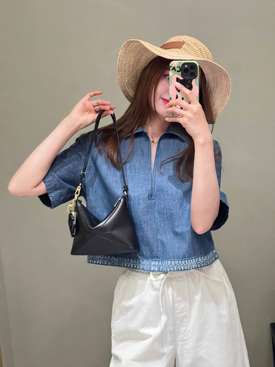 几何拼接皮革手提斜挎包