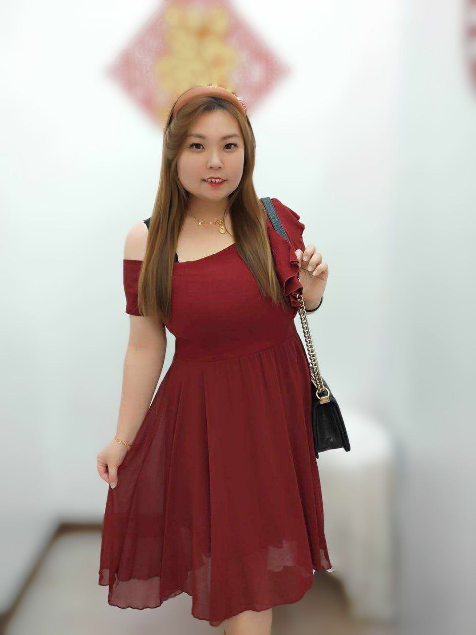 LF#2908-1 不规则露肩荷叶边礼服