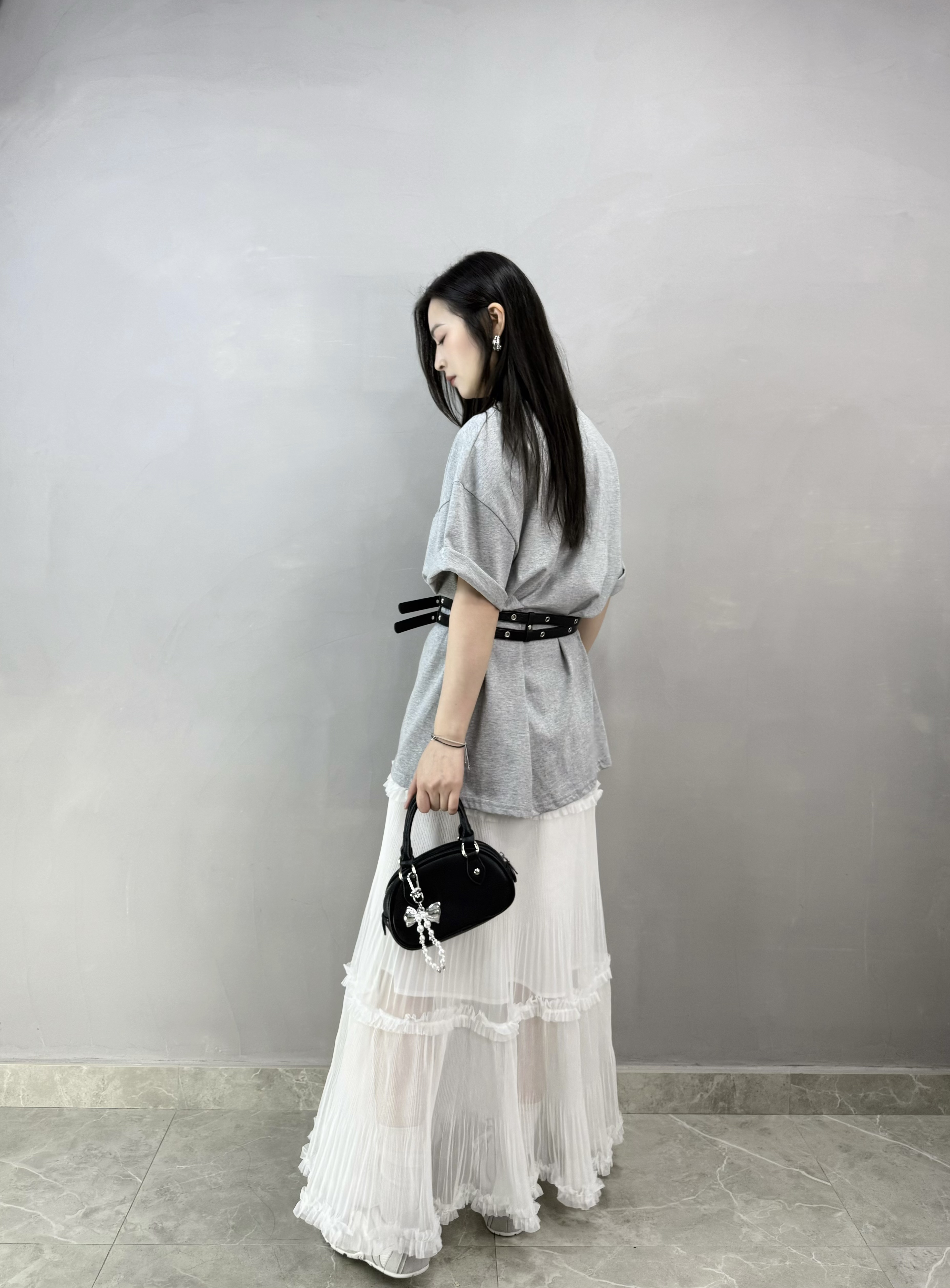 I68 Ruffle邊暗紋裙