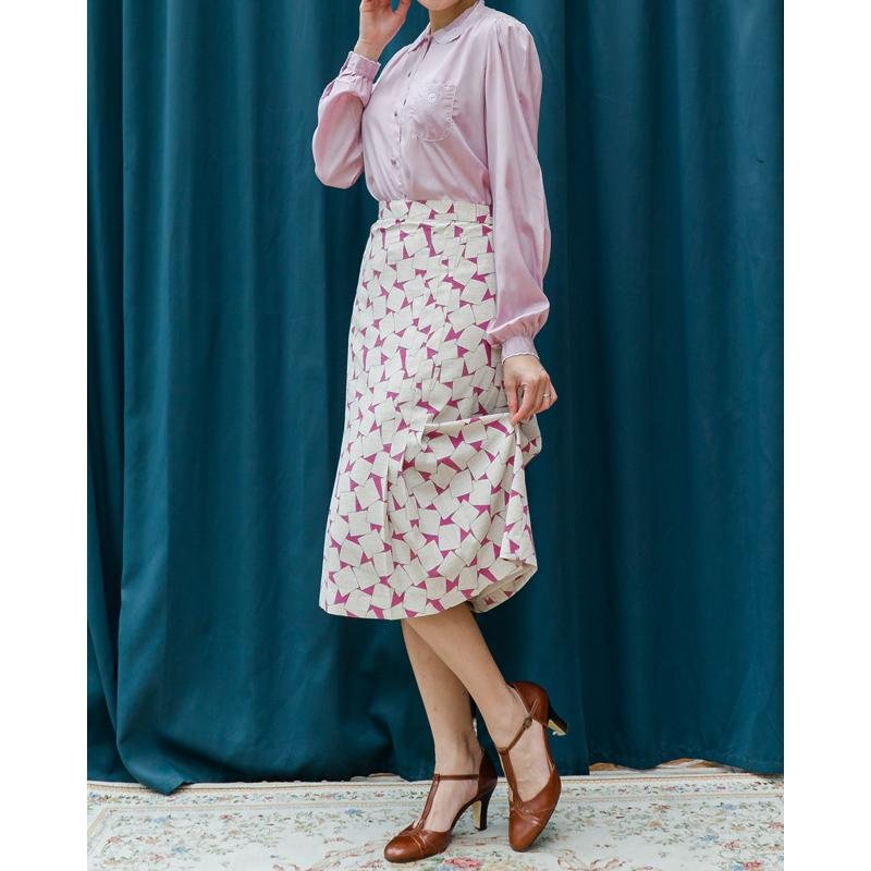 Vintage Japanese Pink and White Square Pattern Pleated Skirt - Waist 29~32" (MT1606-38)
