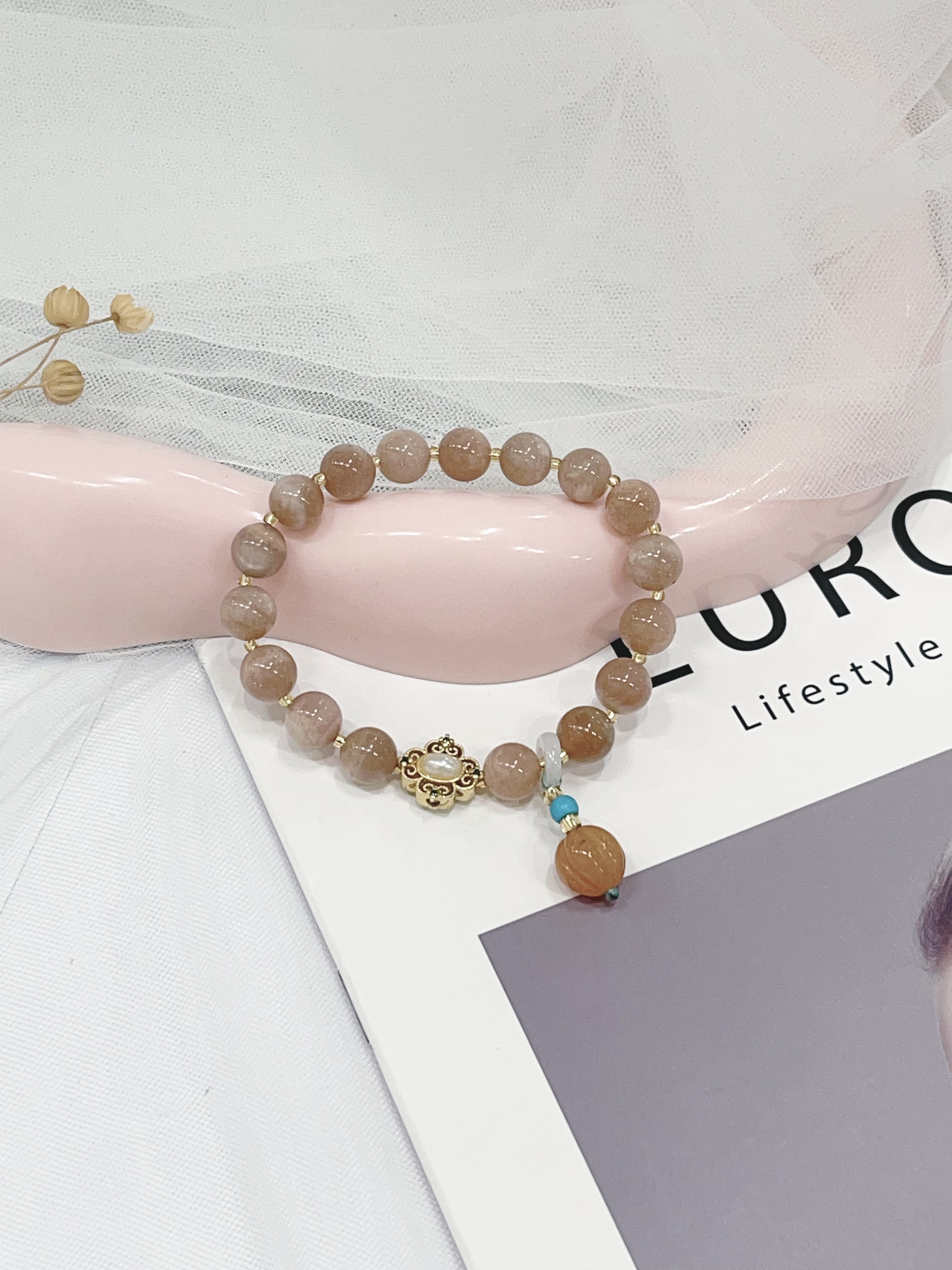 ☀️ 太阳石 × 新中式珍珠手串 Sunstone & Pearl | 8mm