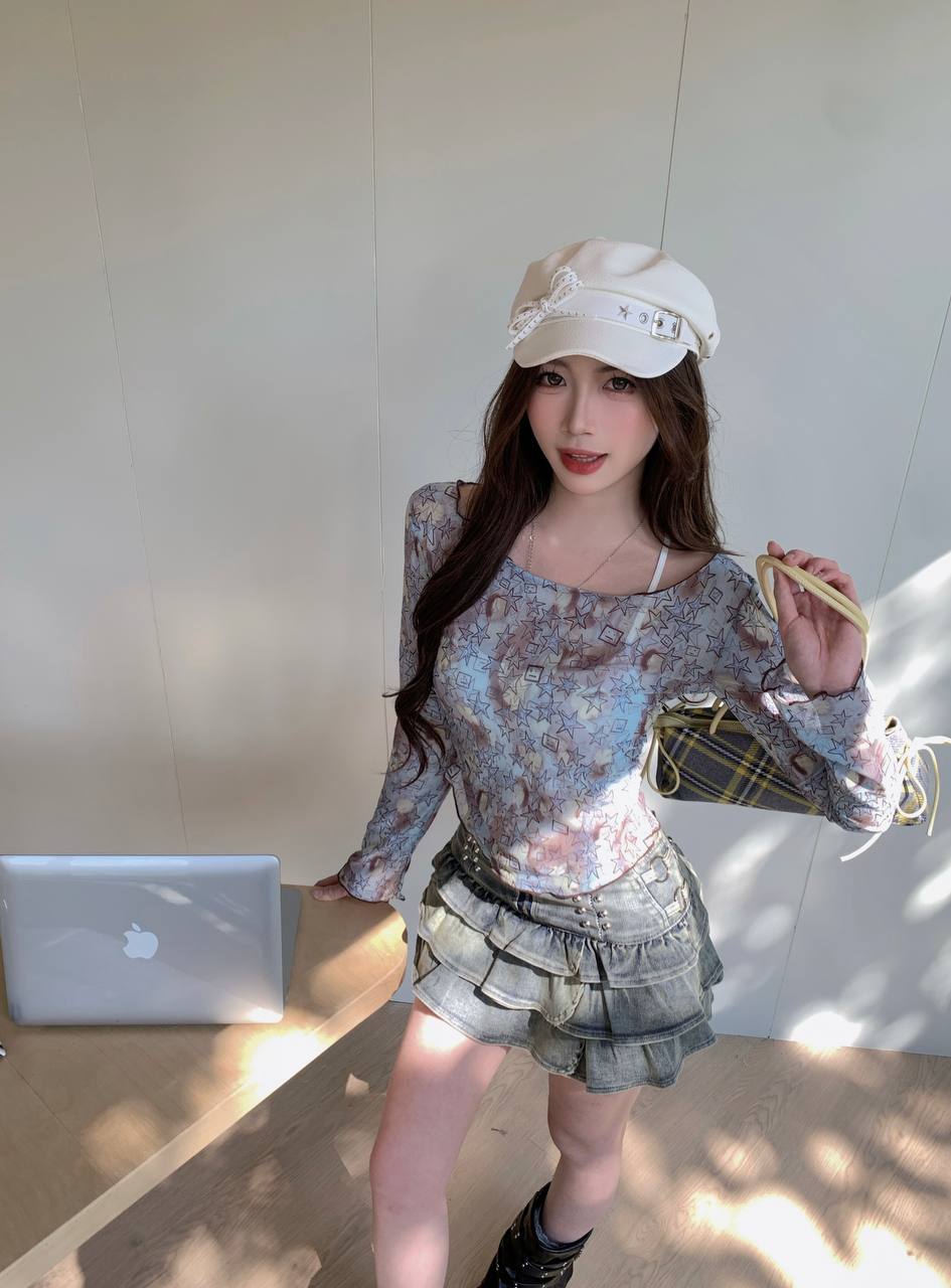 五角星印花两件套上衣 Star Print Two-Piece Top Set