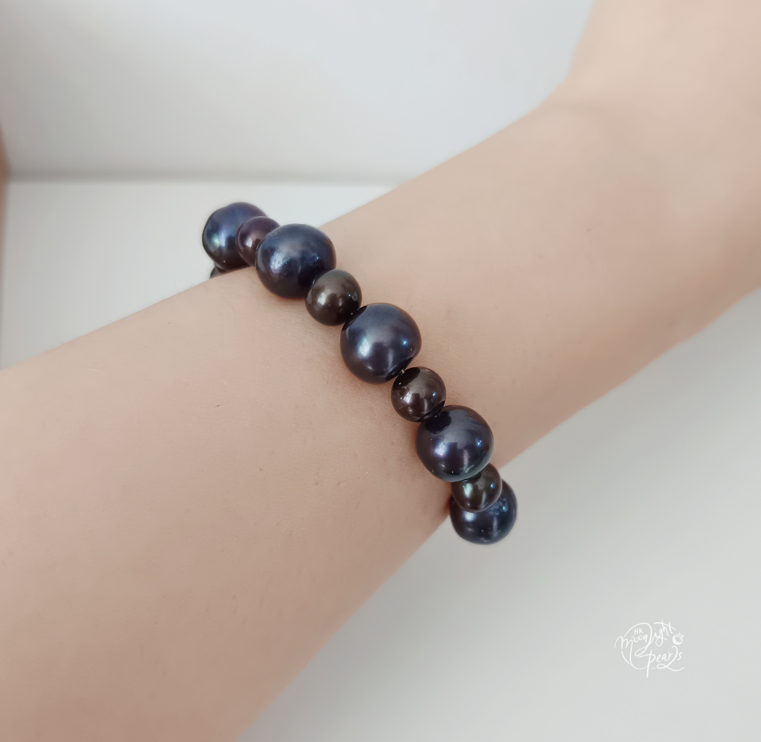 特價品‼️近正圓強光淡水優化黑+啡色珍珠注金尾鍊扣手鍊