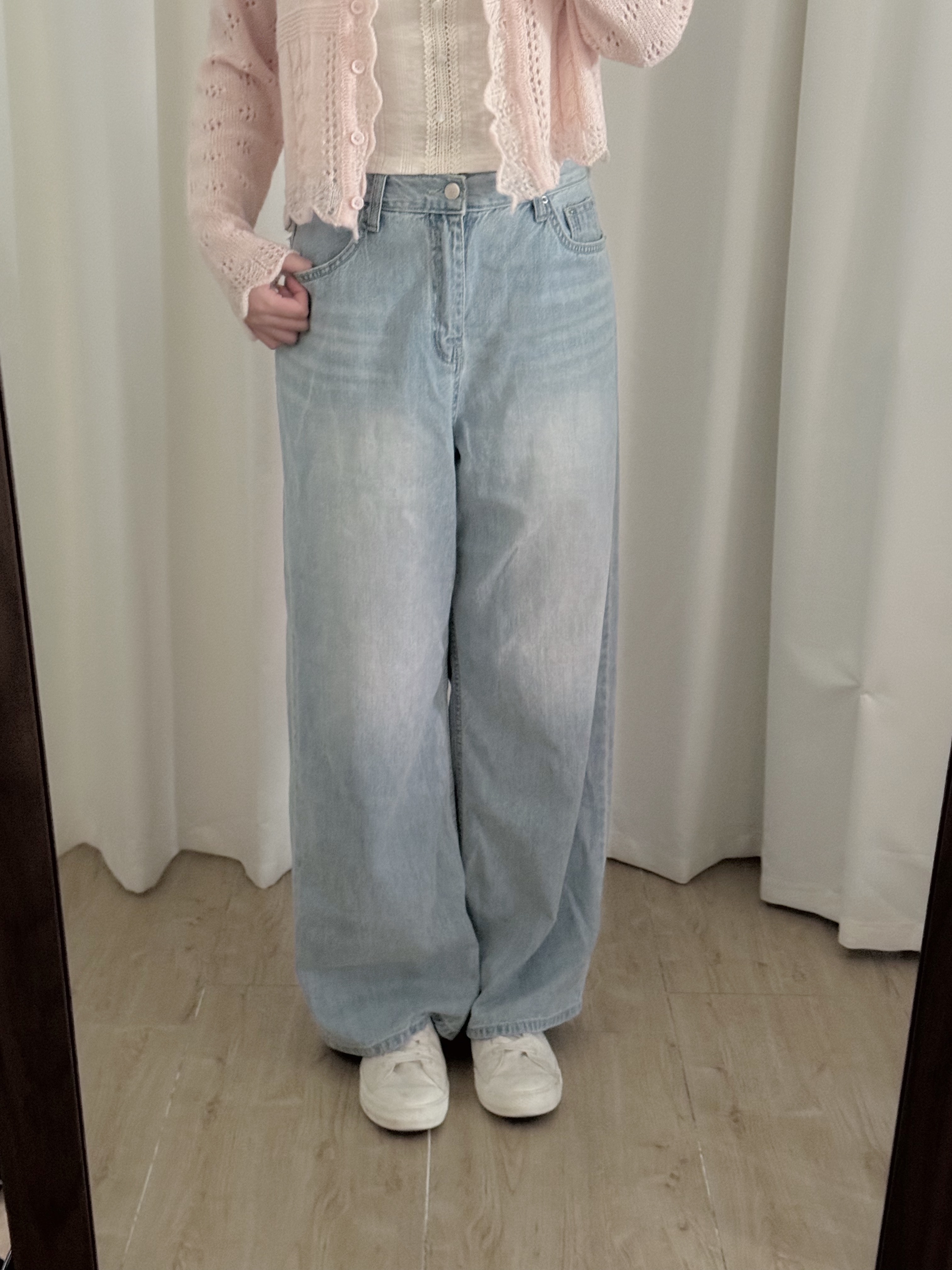 清新高腰闊腿淺牛仔褲(三個尺碼)