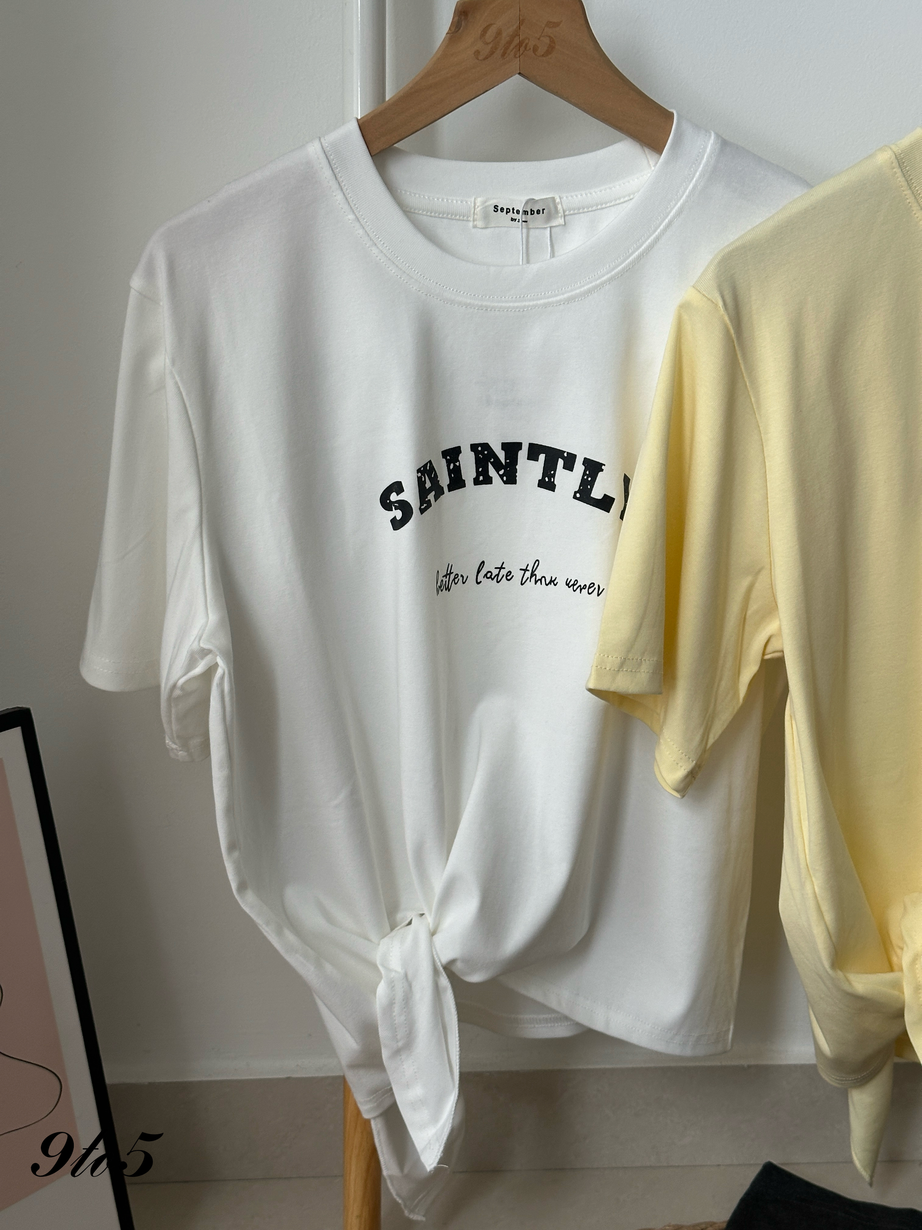 T4105 Side-tie Wording Tee - 4 Colors