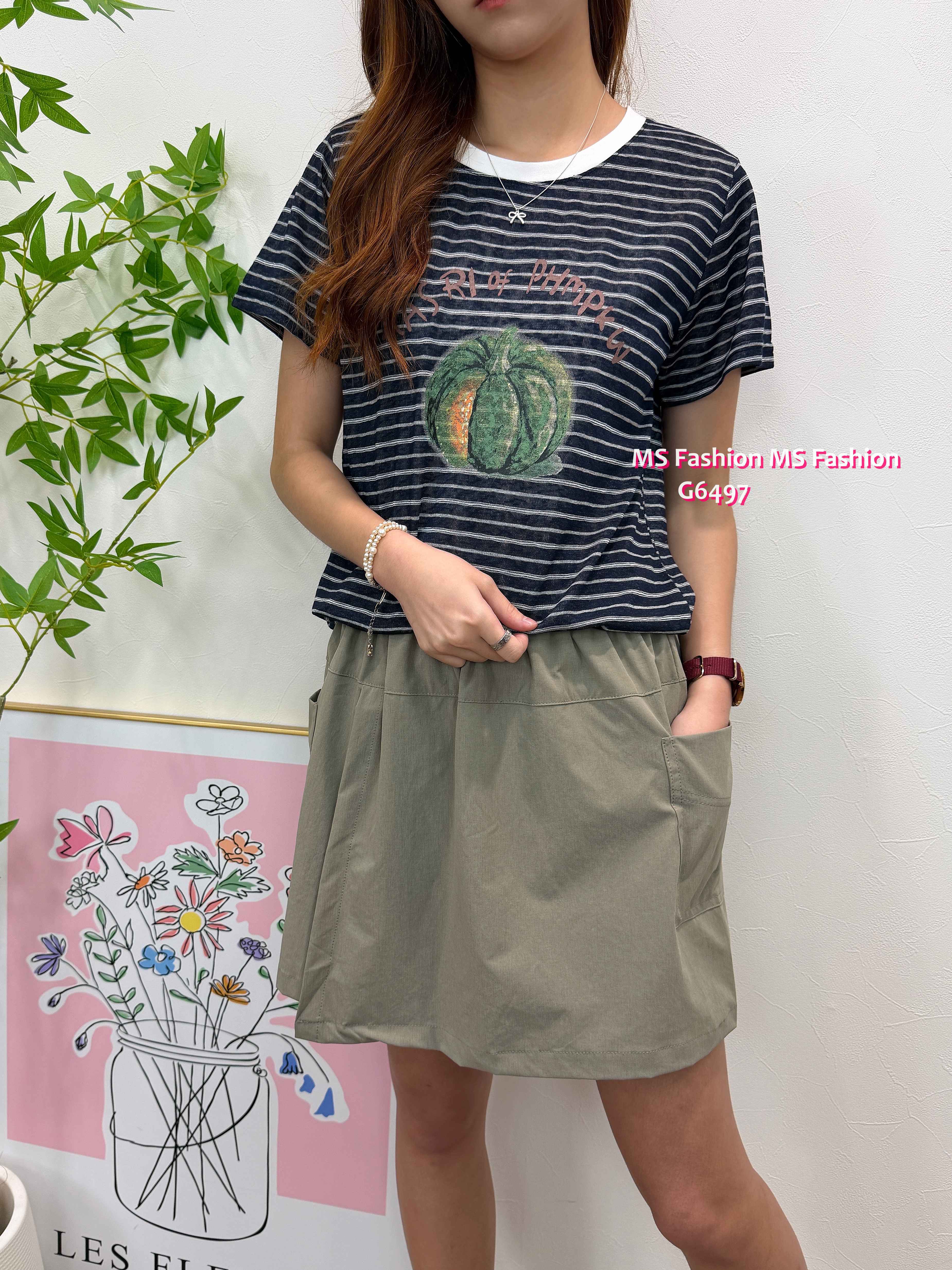 G6497 橫間南瓜print top