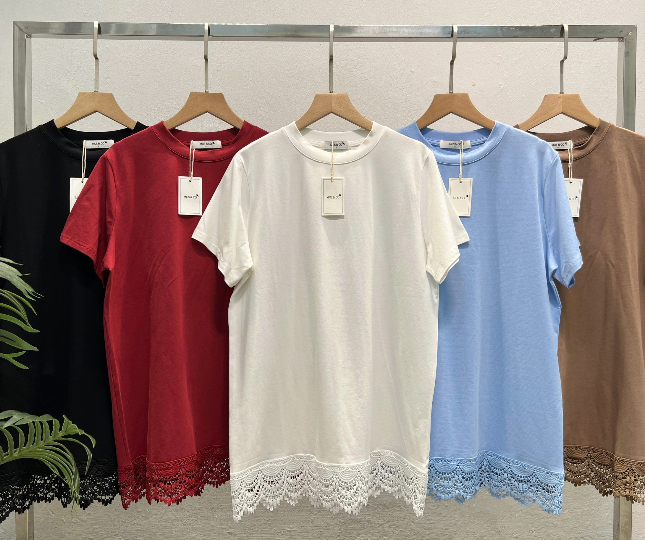 LY1107  Lace Edge Short Sleeve Long  Tee