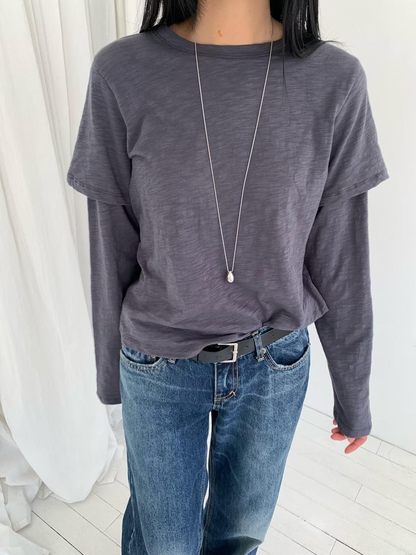 221533 假兩件淨色Tee