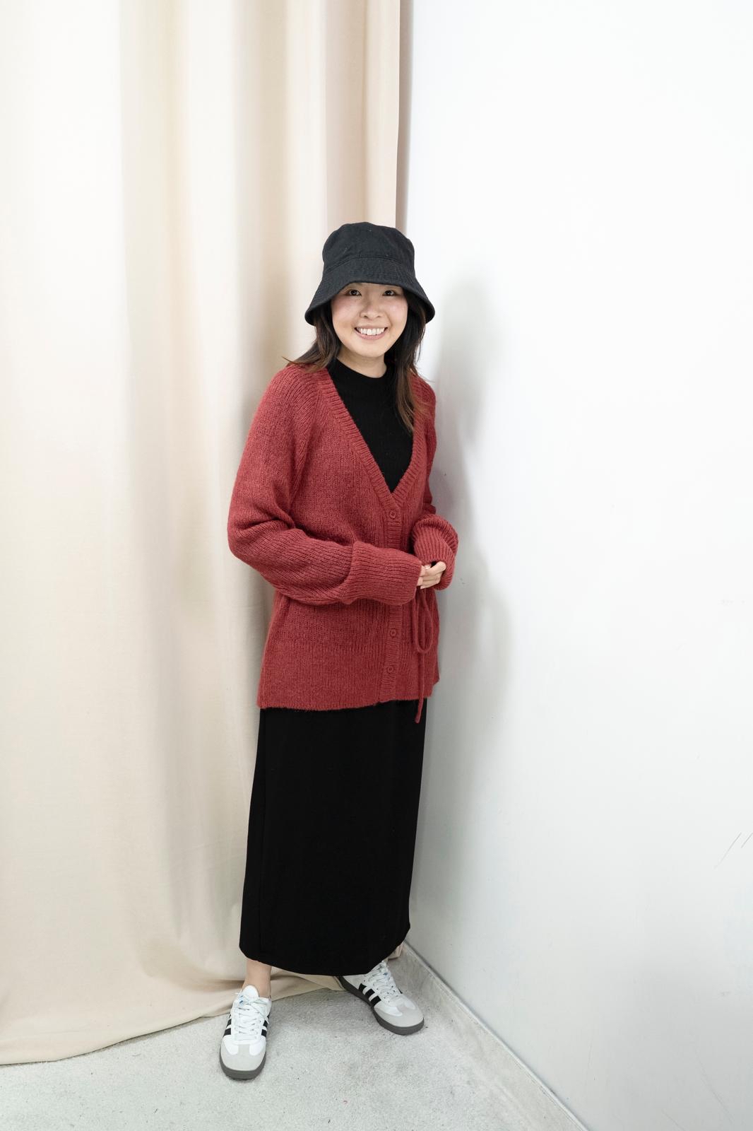 綁繩鬆軟外套（紅色）