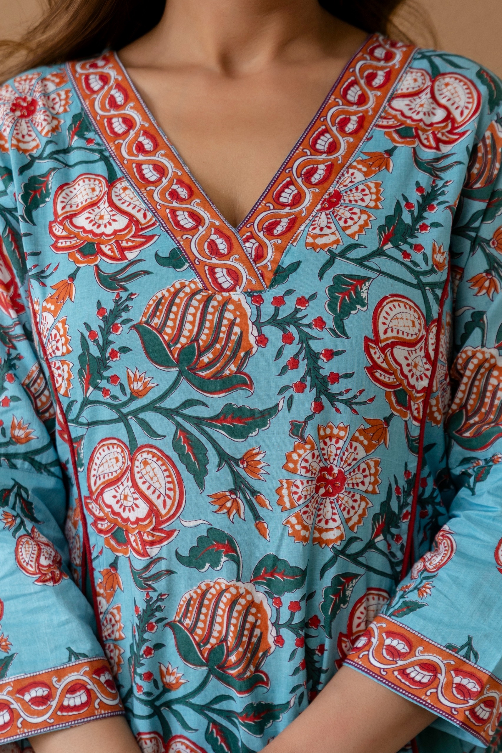 Turquoise Blue Floral Print Kurta Set