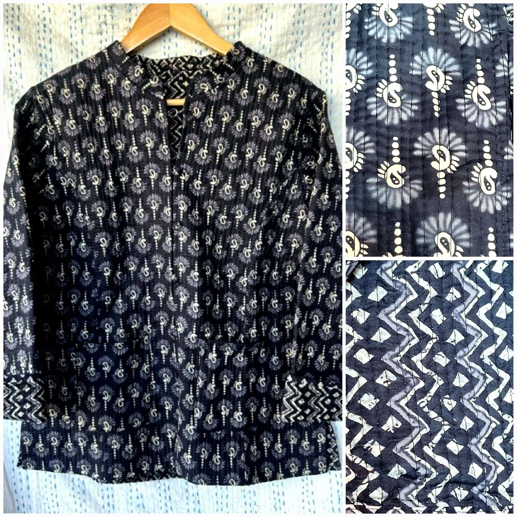 印度 block print 夾棉外套