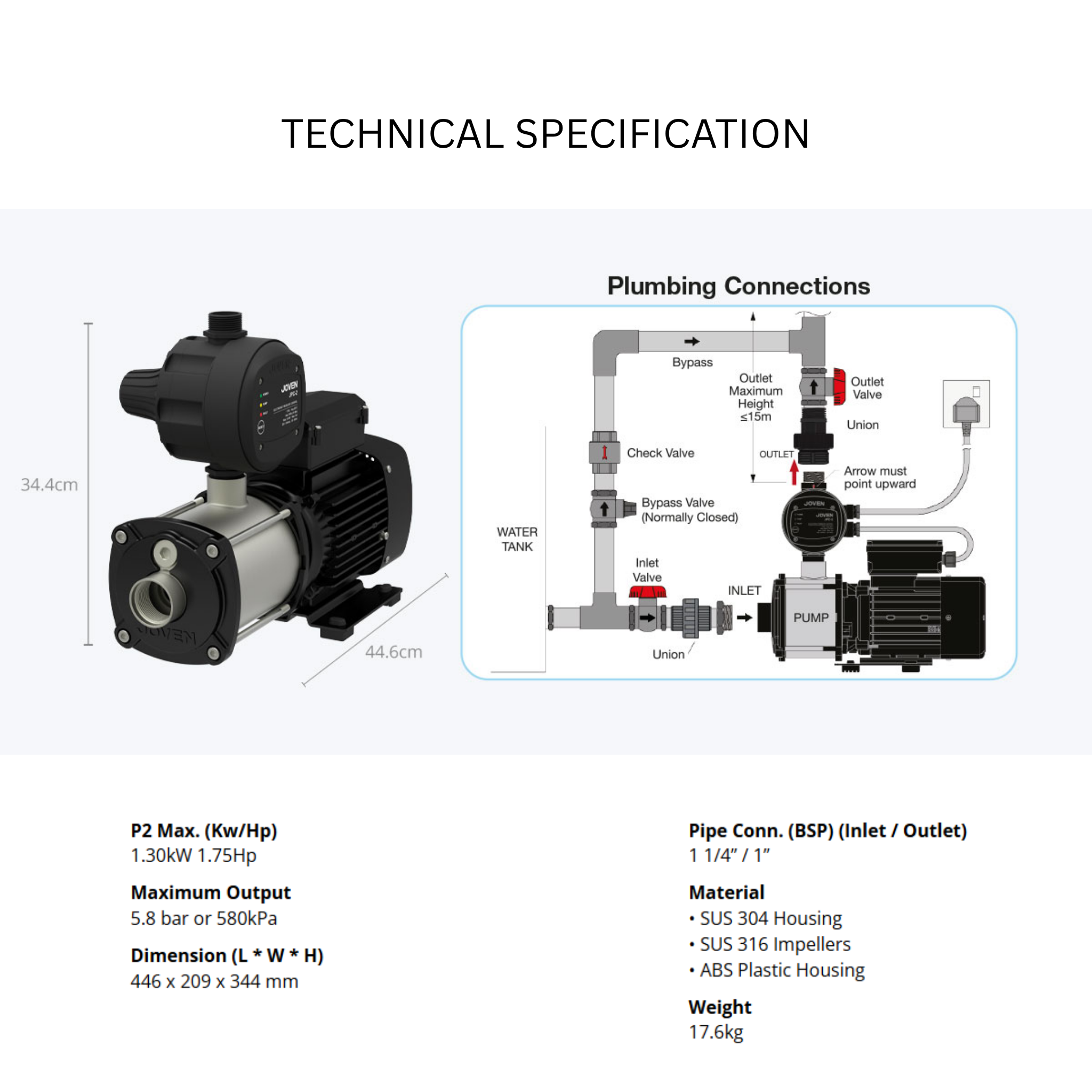 Joven Water Pump 1.75Hp Stainless Steel Automatic Water Pump (JHP 4-60)