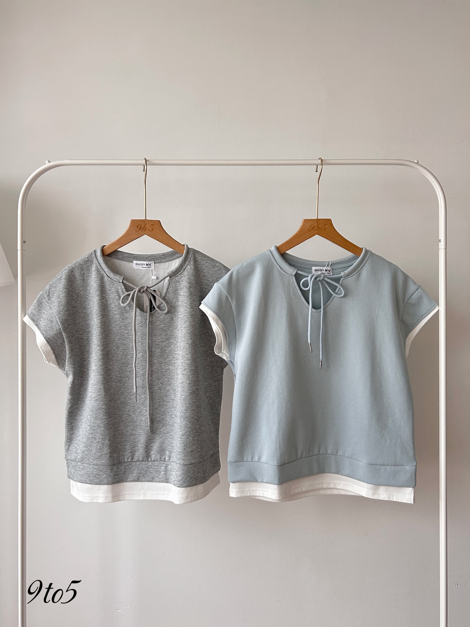 T4394 Self-tie Fake 2pcs Tee - 4 Colors 