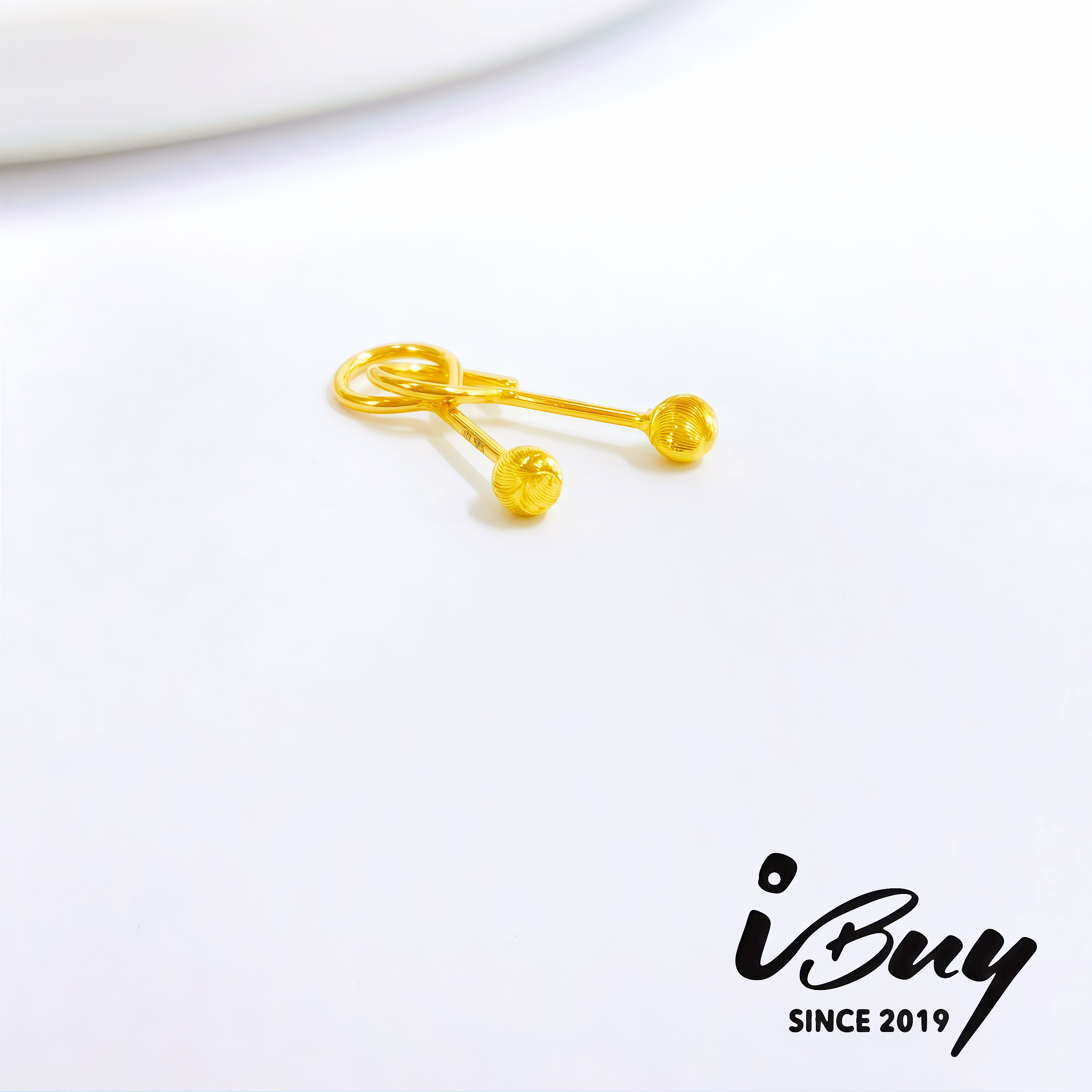 999 GOLD 4MM CAT EYE HOOK STUD EARRING 999 金 4MM 猫眼珠泡钉