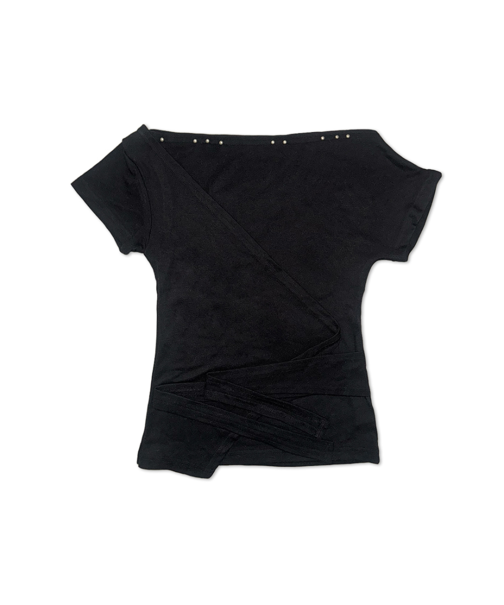 Studded Off-Shoulder Wrap Top