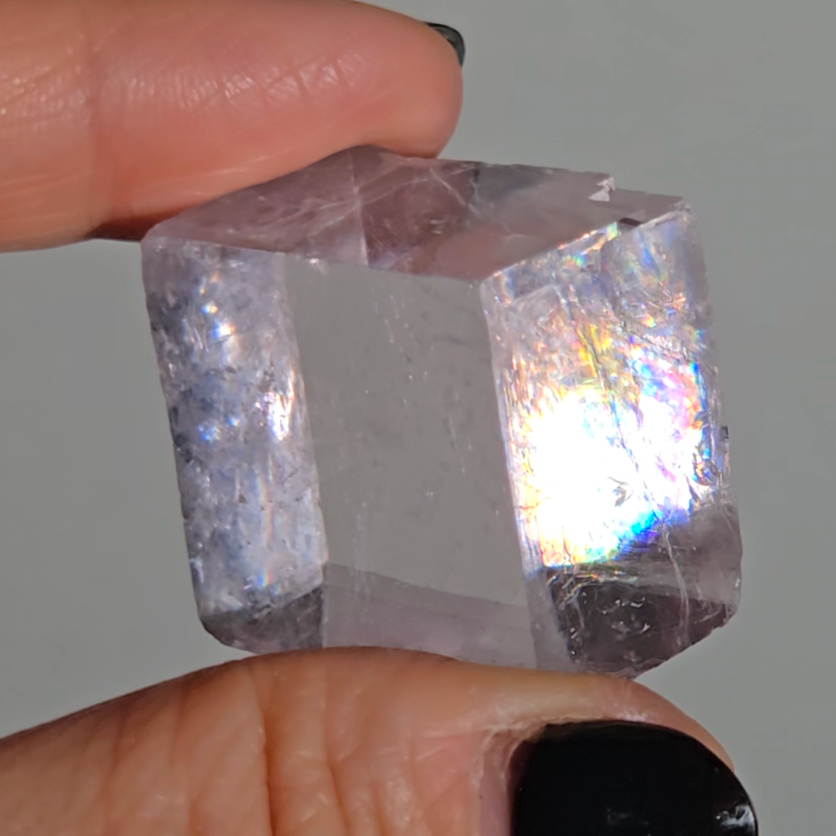 Purple calcite cube with rainbows - PC9