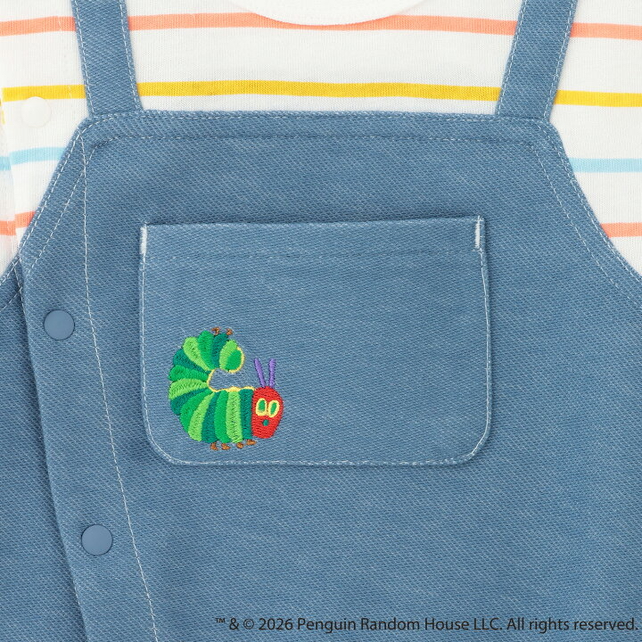 🇯🇵預訂 日本直送🇯🇵Petit Main x 好餓的毛毛蟲系列兩色刺繡條紋吊帶短袖連身服