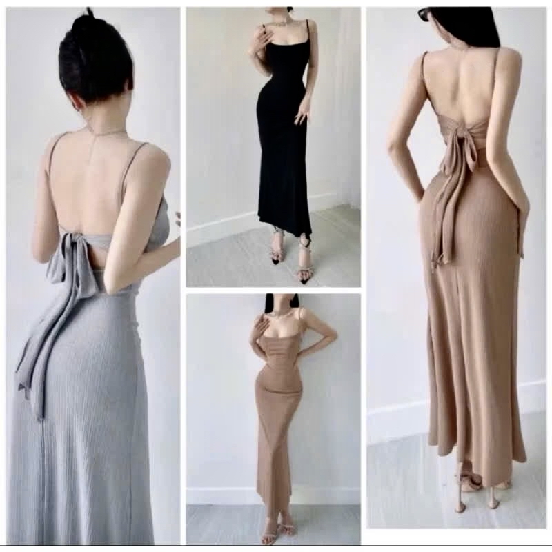 無袖吊帶連身裙露背
