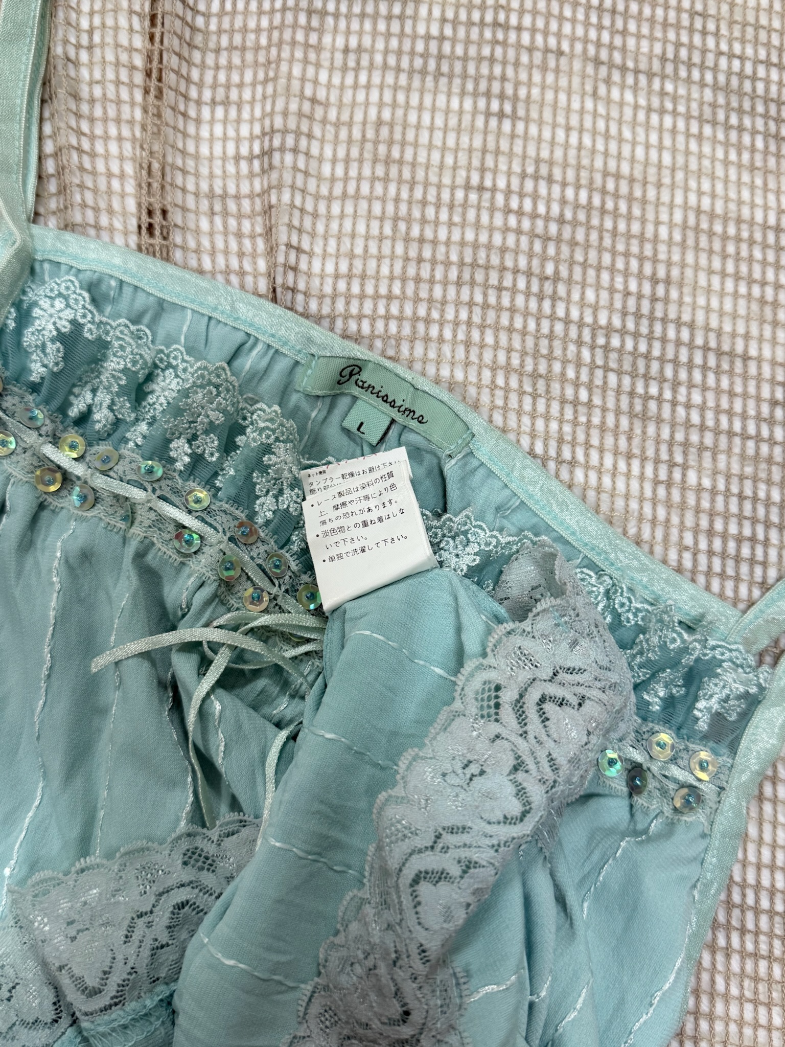 Fairycore Aqua Blue Camisole with Shimmering Lace Trim