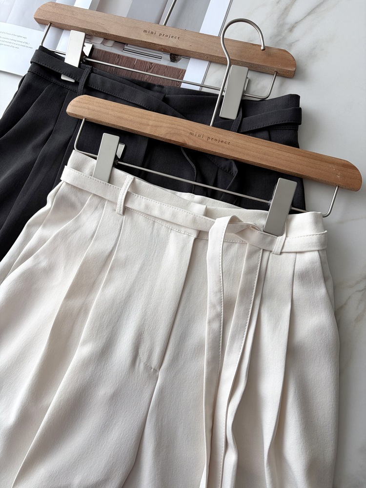 Aveline Belted Straight Slacks (Ivory)