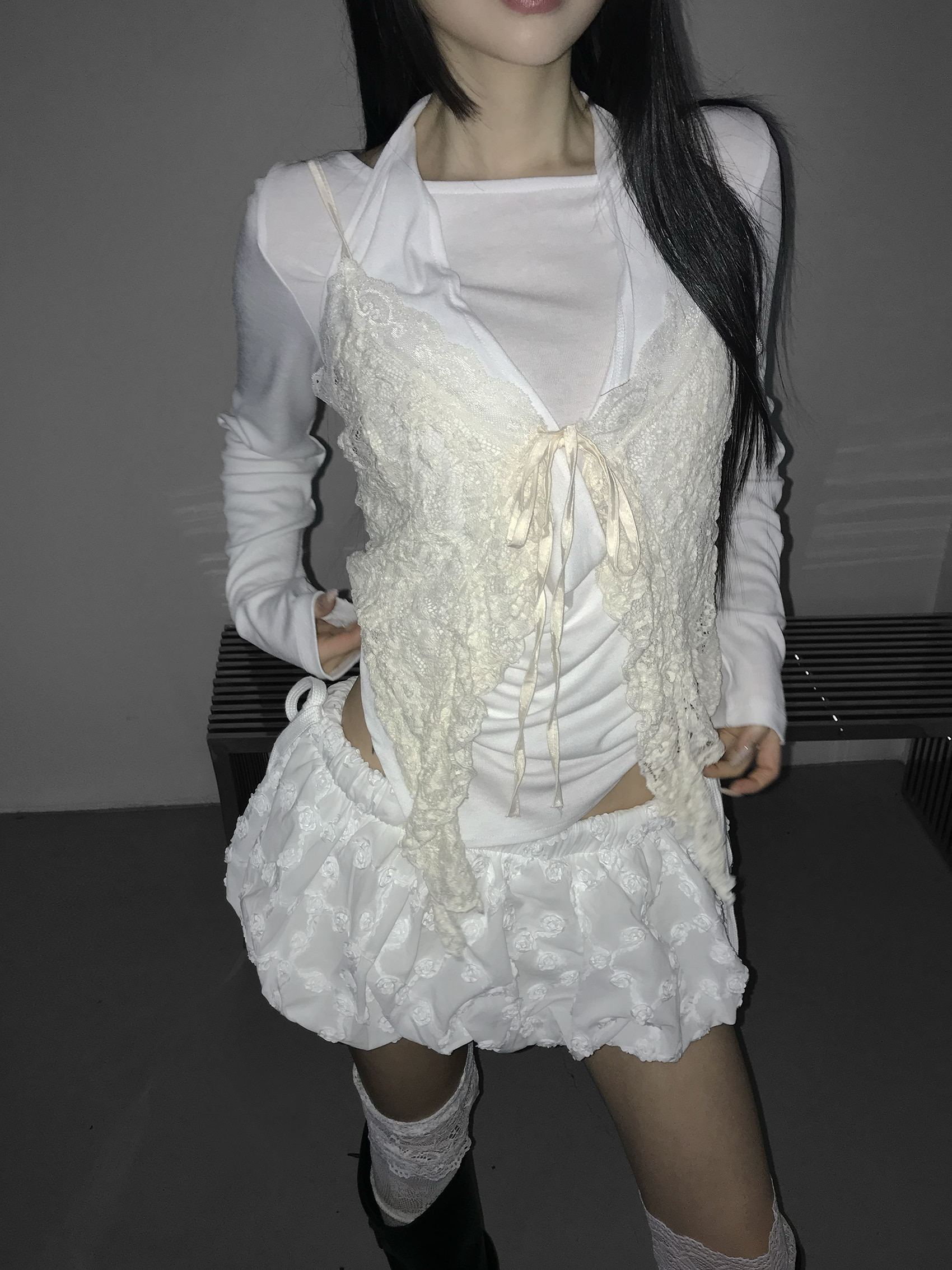 Sheer Lace Ruffled Cami