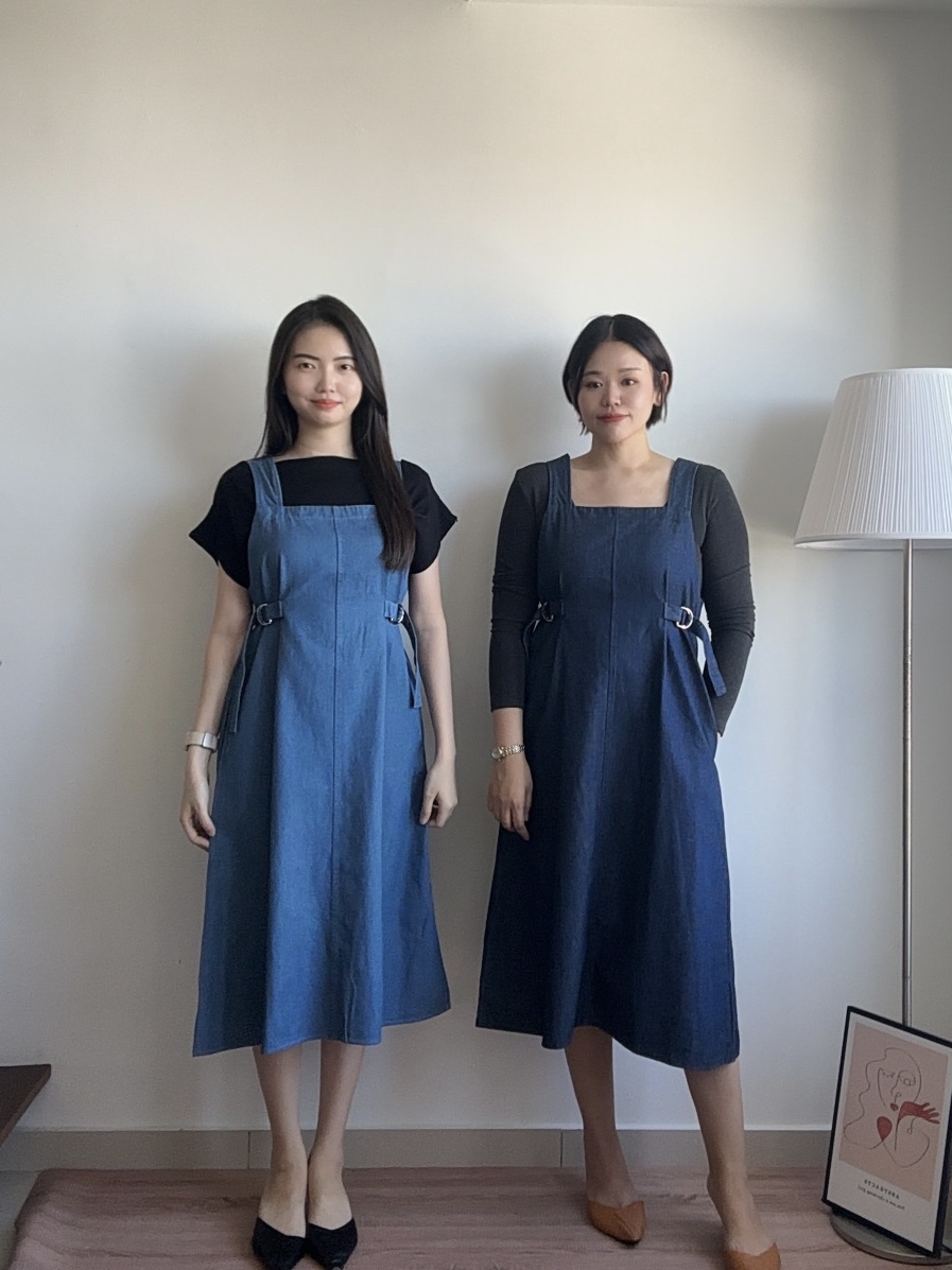 D2366 Sleeveless Denim Overall Dress - D.Blue & L.Blue