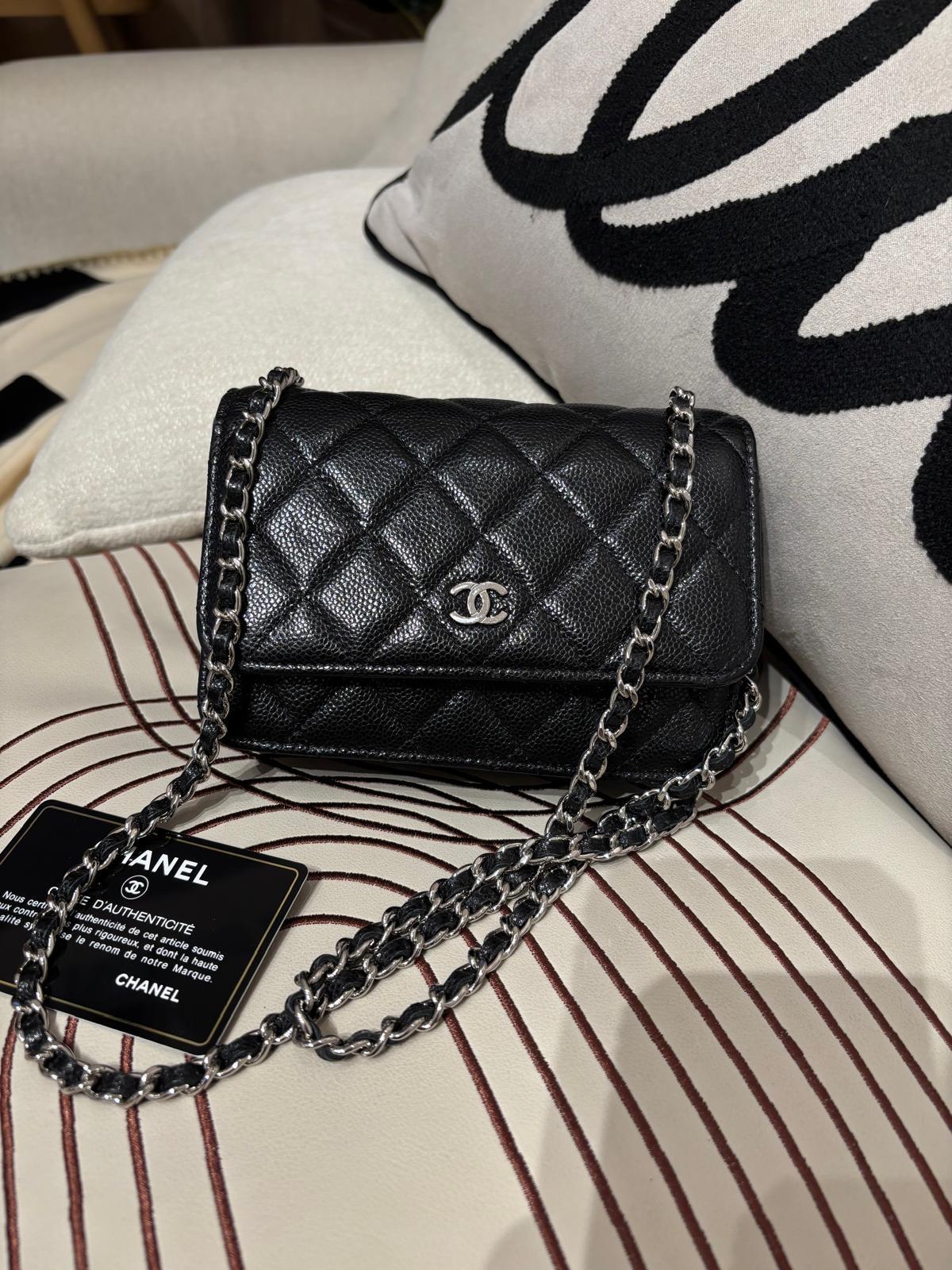 Chanel wallet on chain mini woc 黑色荔枝牛皮 100%Authentic ,95%new ✅card  ✅Box