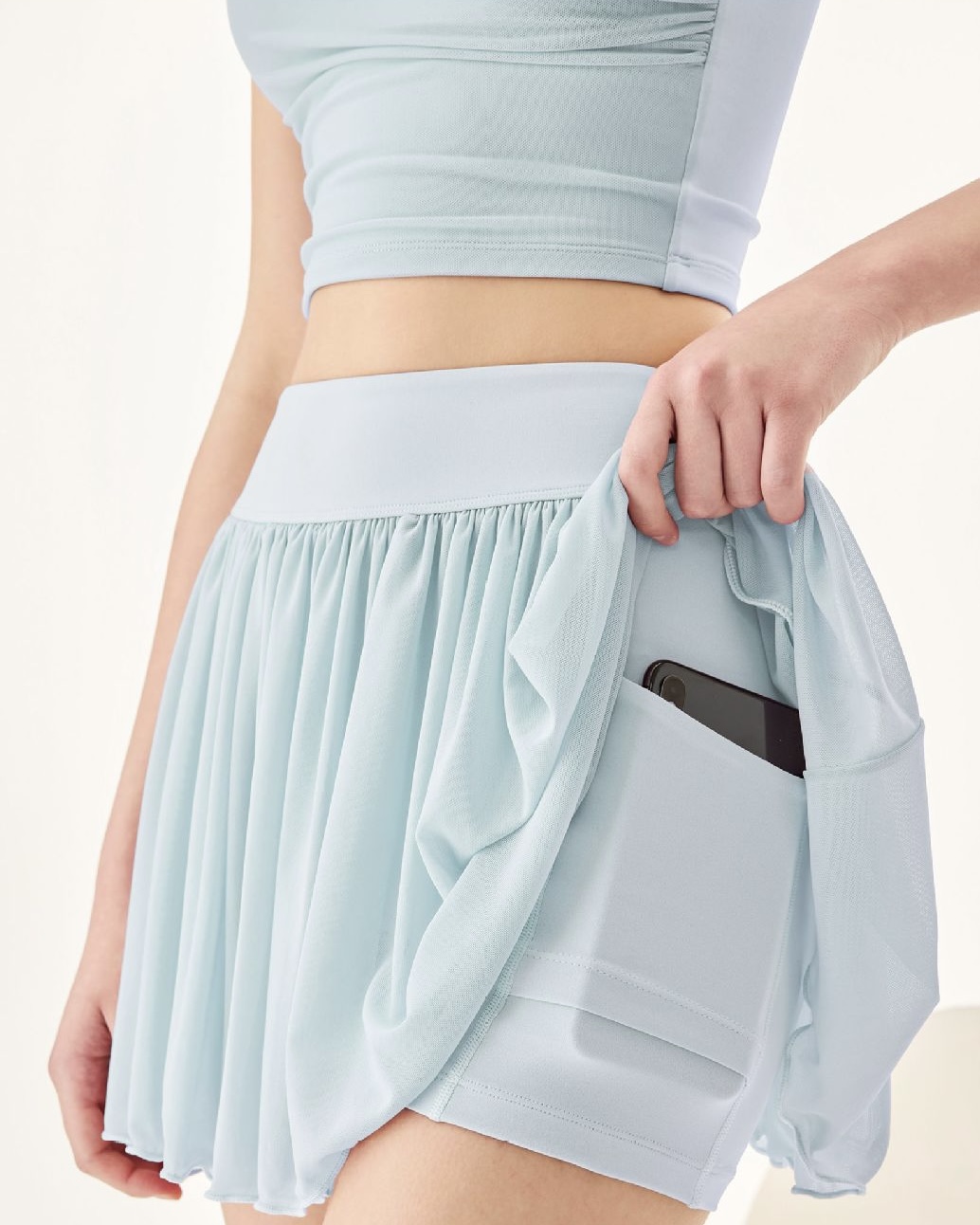 羽感防走光高腰蛋糕邊網球裙