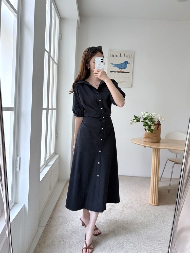 Lena Contoured Waist Dress (Navy)