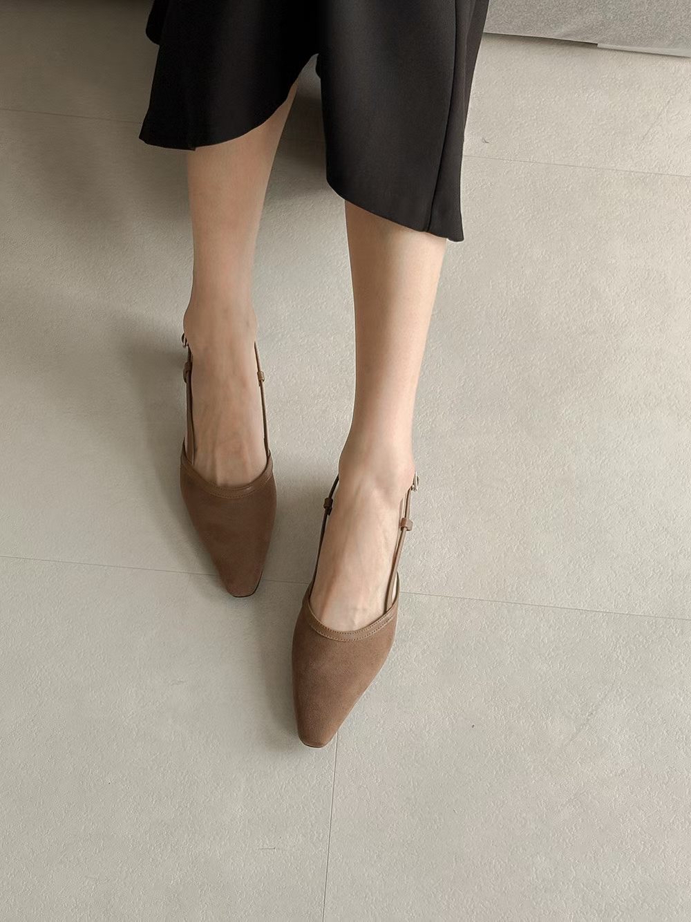 秋冬絨面Slingback pumps (踭高4cm)