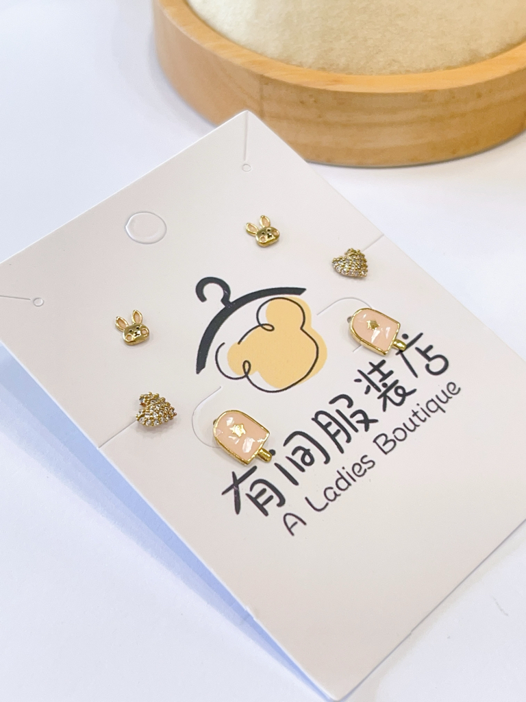 小兔子爱心耳环套装