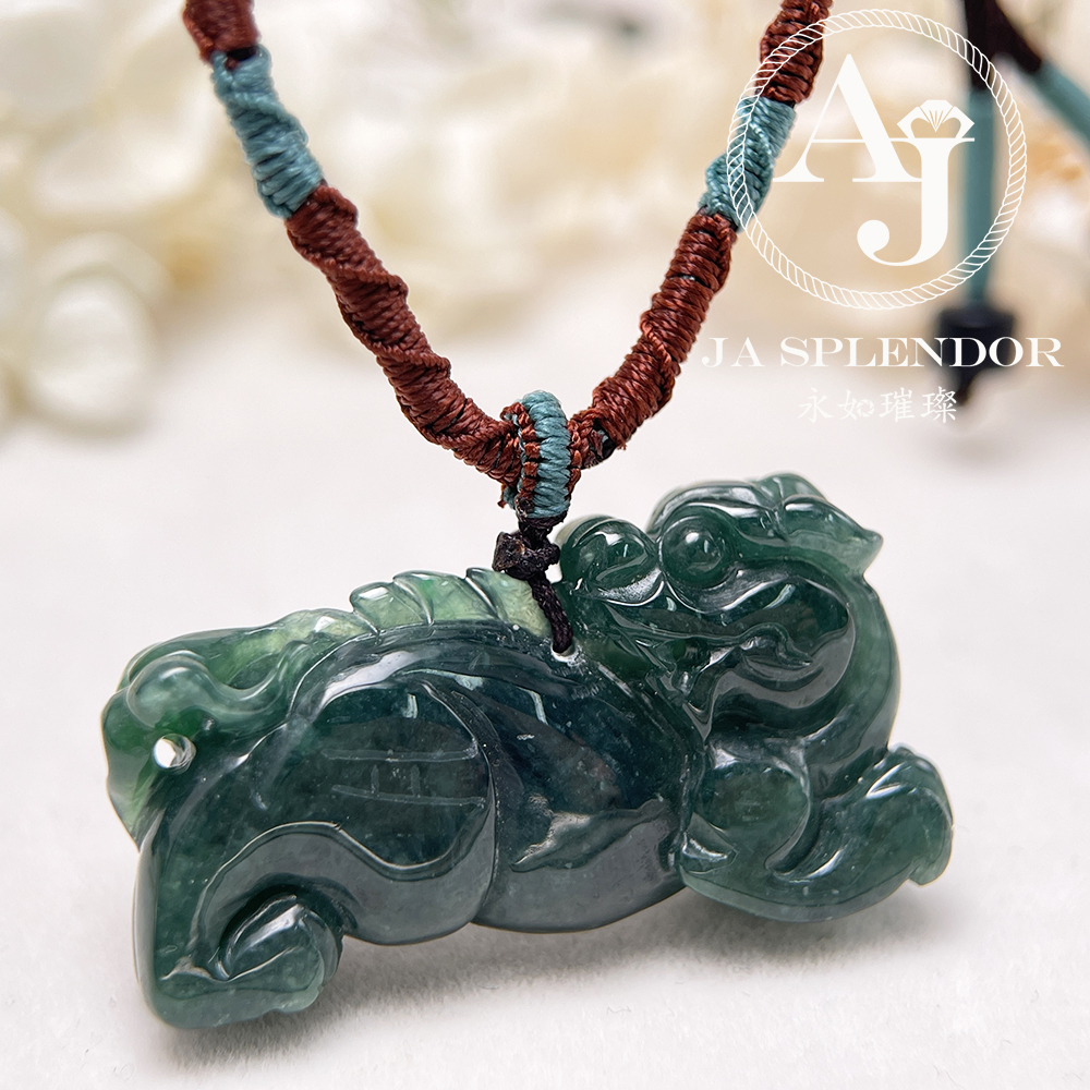 JN-540 天然翡翠A 冰糯老藍水貔貅挂件