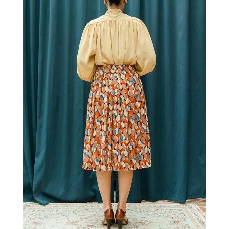 Vintage 1970s Abstract Leafy Pattern Autumn Tone Skirt - Waist 27~27.5" (MT1606-35)