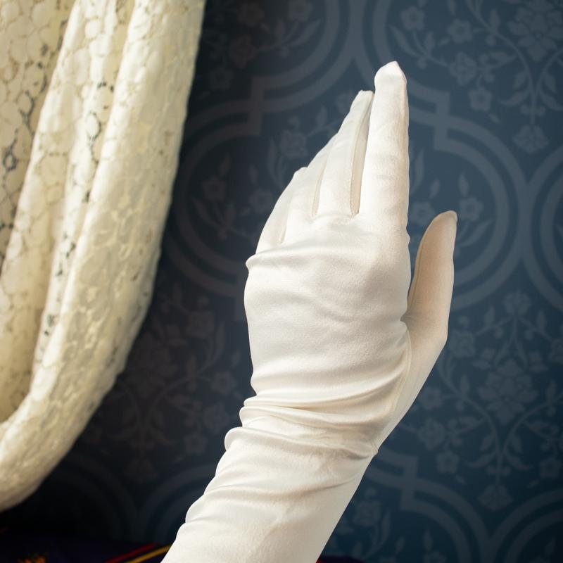 Vintage Satin Textured White Elbow Length Long Evening Gloves (CE069)