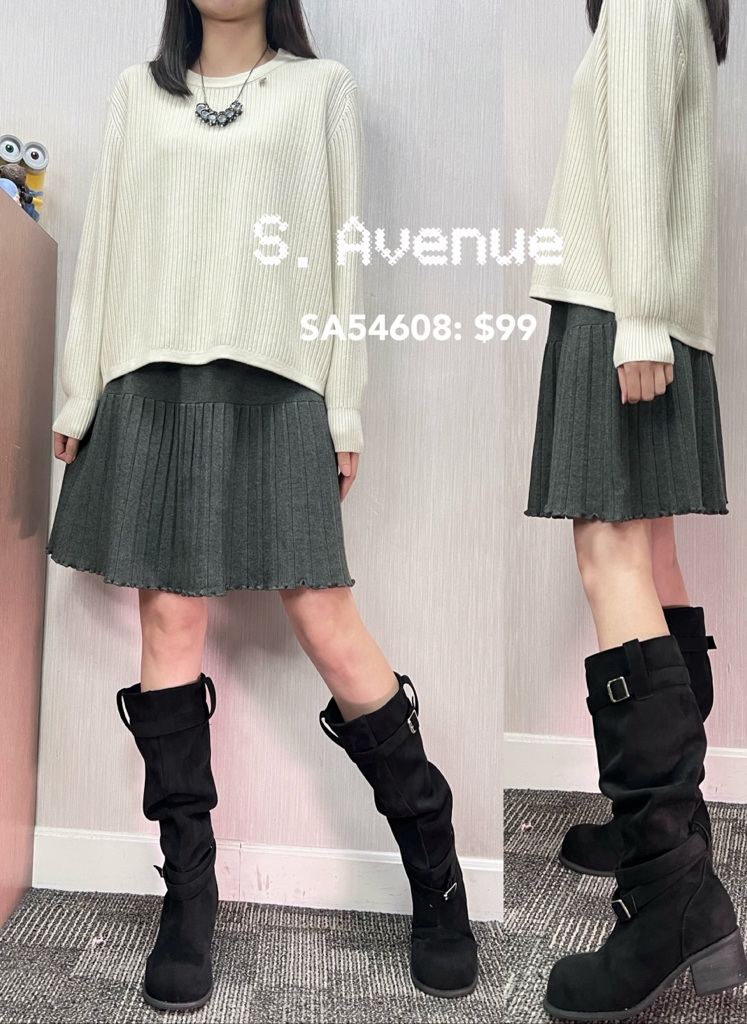 SA54608: 橡筋腰下百撍A字針織裙