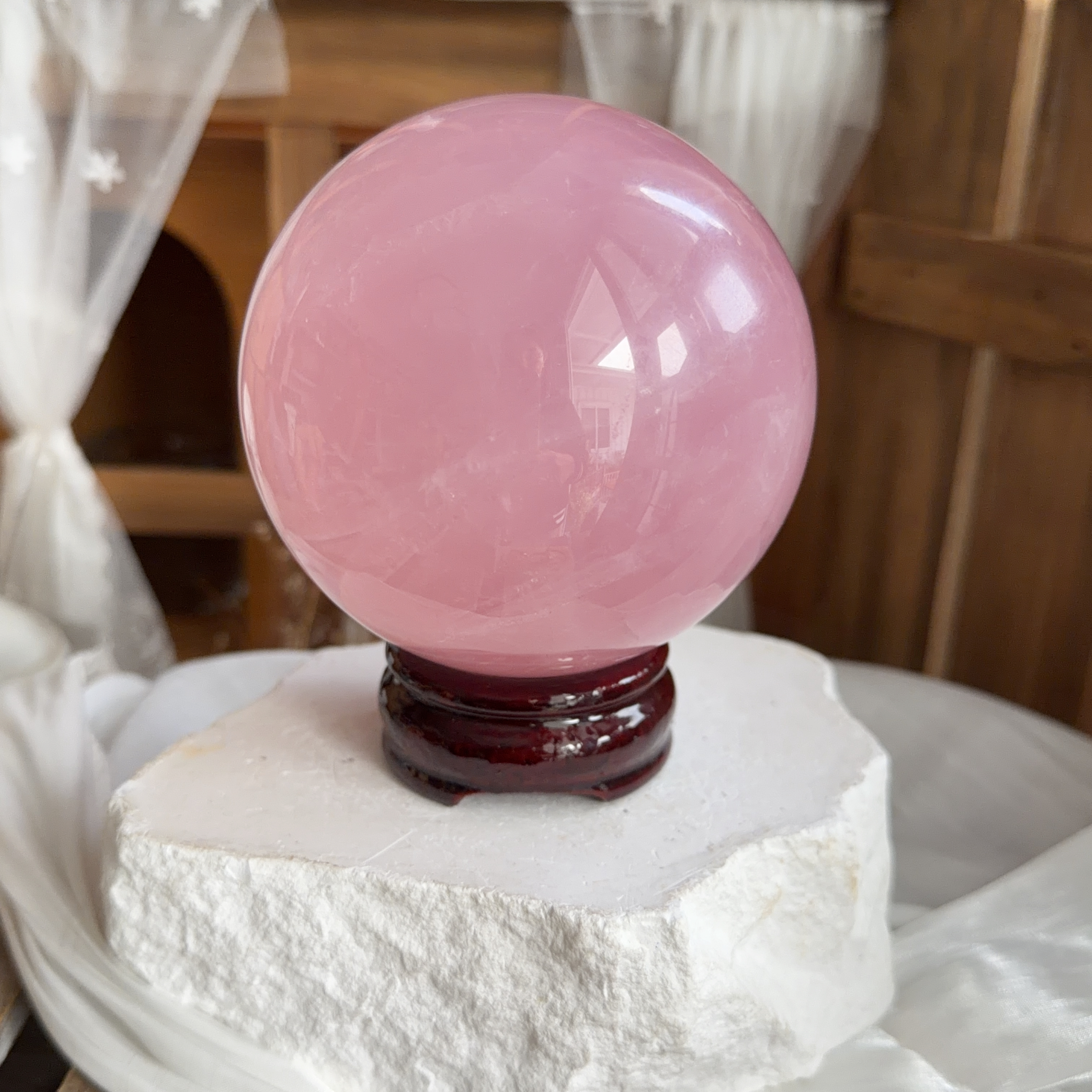 9.4cm六芒星粉晶球