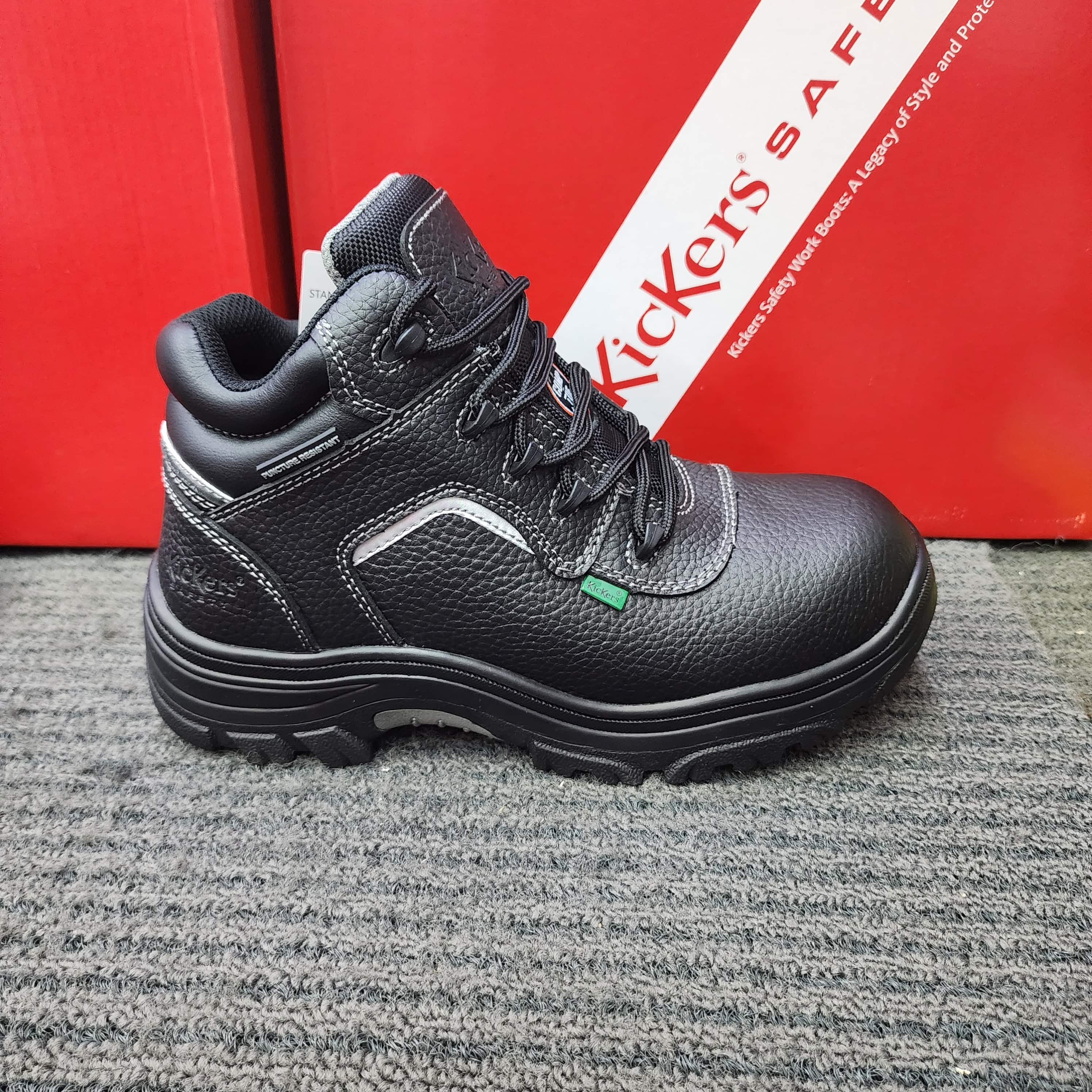 (FREE KICKERS INSOLE) KicKers Safety Shoes 1768 Mid Cut lace Up Black Brown Metal Free Rubber Sole