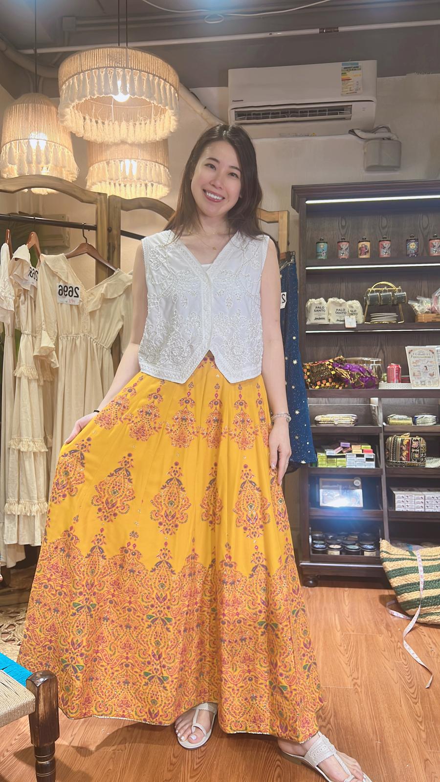 2723 Mustard Yellow Foil Stamping Skirt 39"