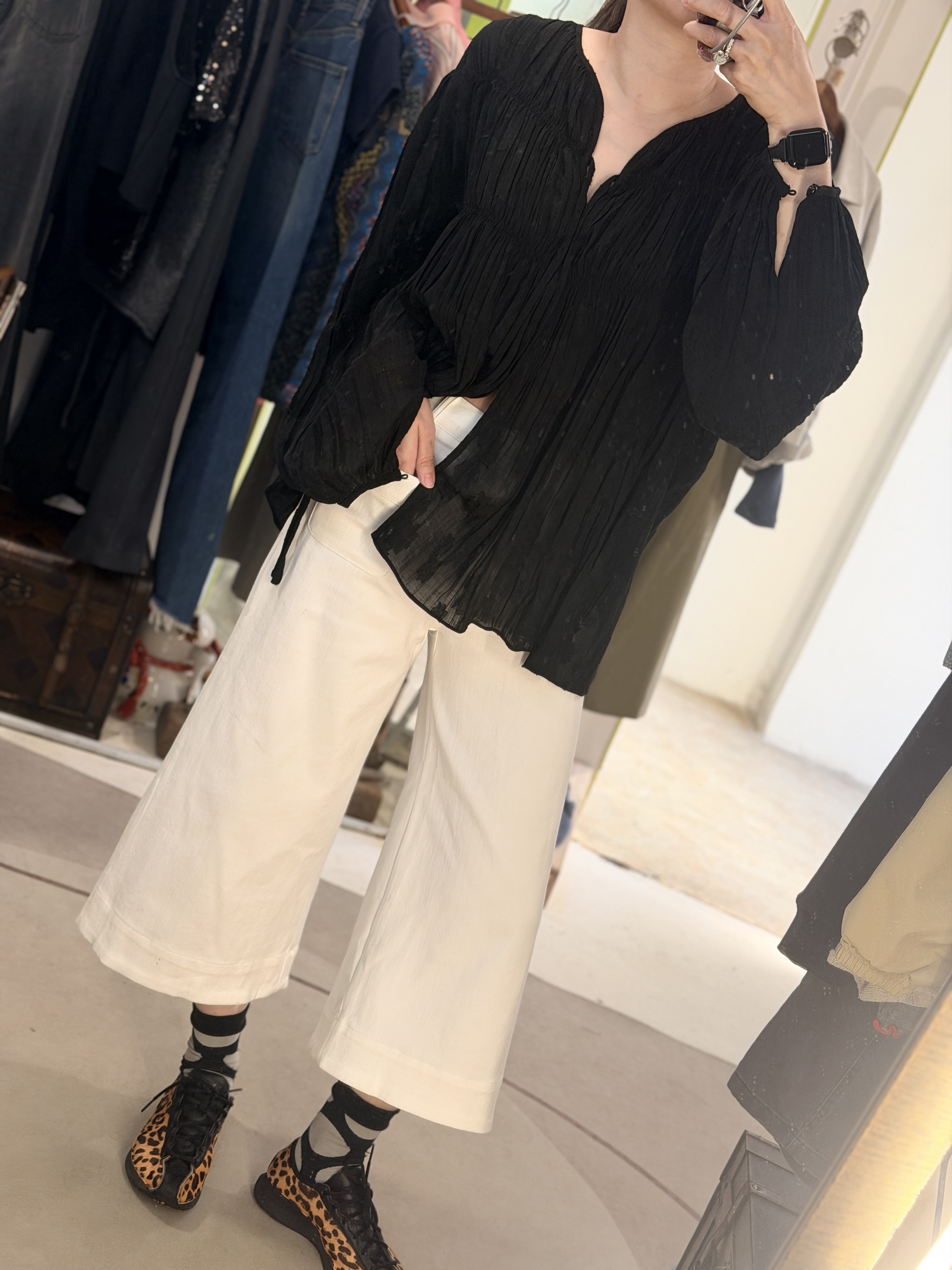 See-though black flower top