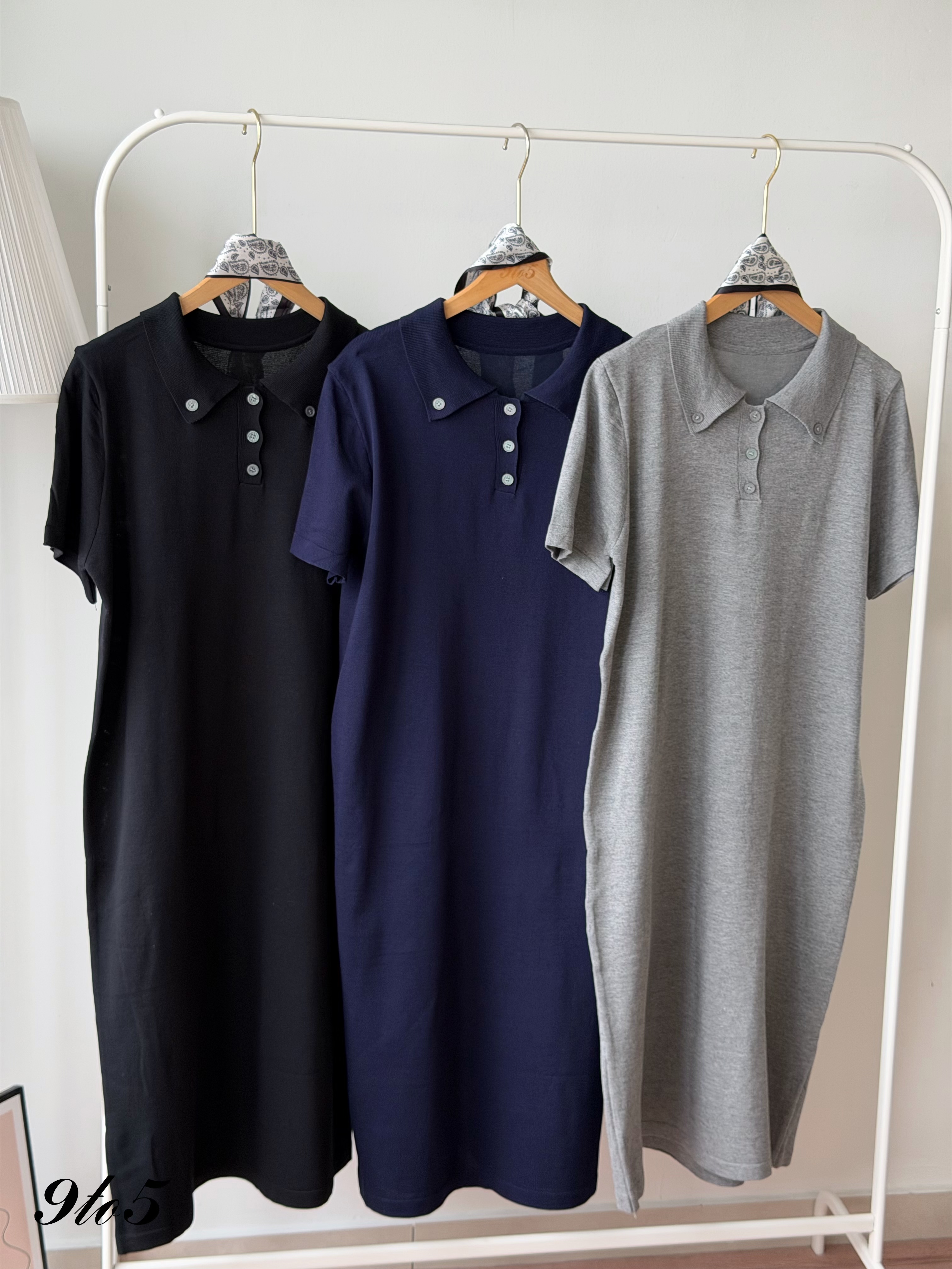 D2379 Polo Long Knit Dress - 3 Colors 