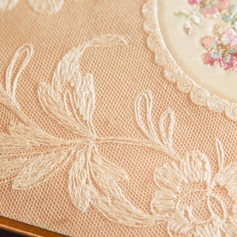 VIntage Mid-Century English Embroidered Floral Pattern Lace Vanity Tray (AN041)