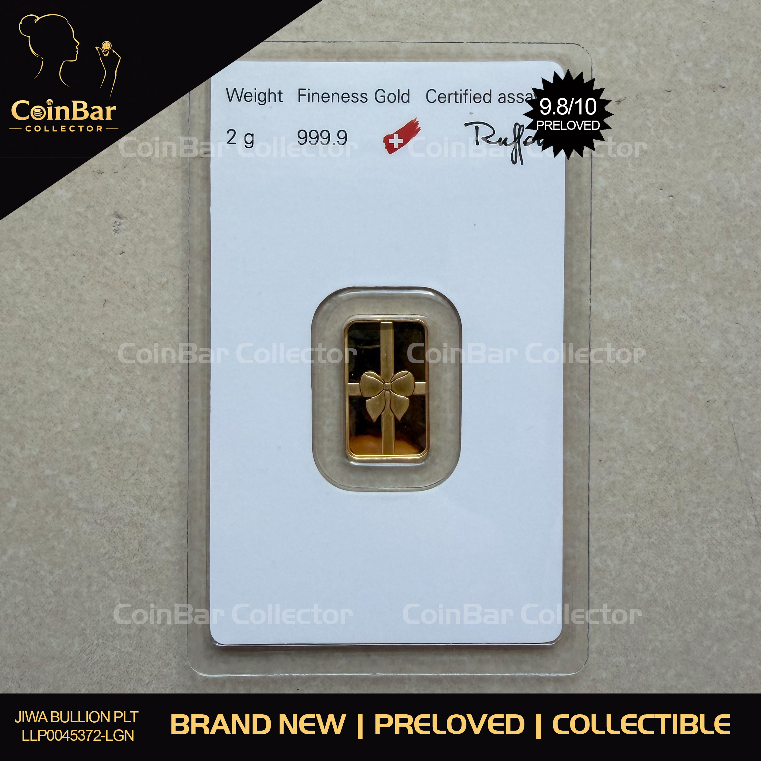 (SN2526) ARGOR Heraeus Gift 2g 🇨🇭Swiss Fine Gold Bar 999.9 礼物金条