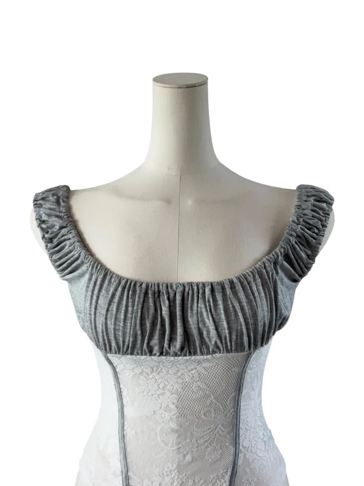 Ruched Sheer Lace Panel Corset Top