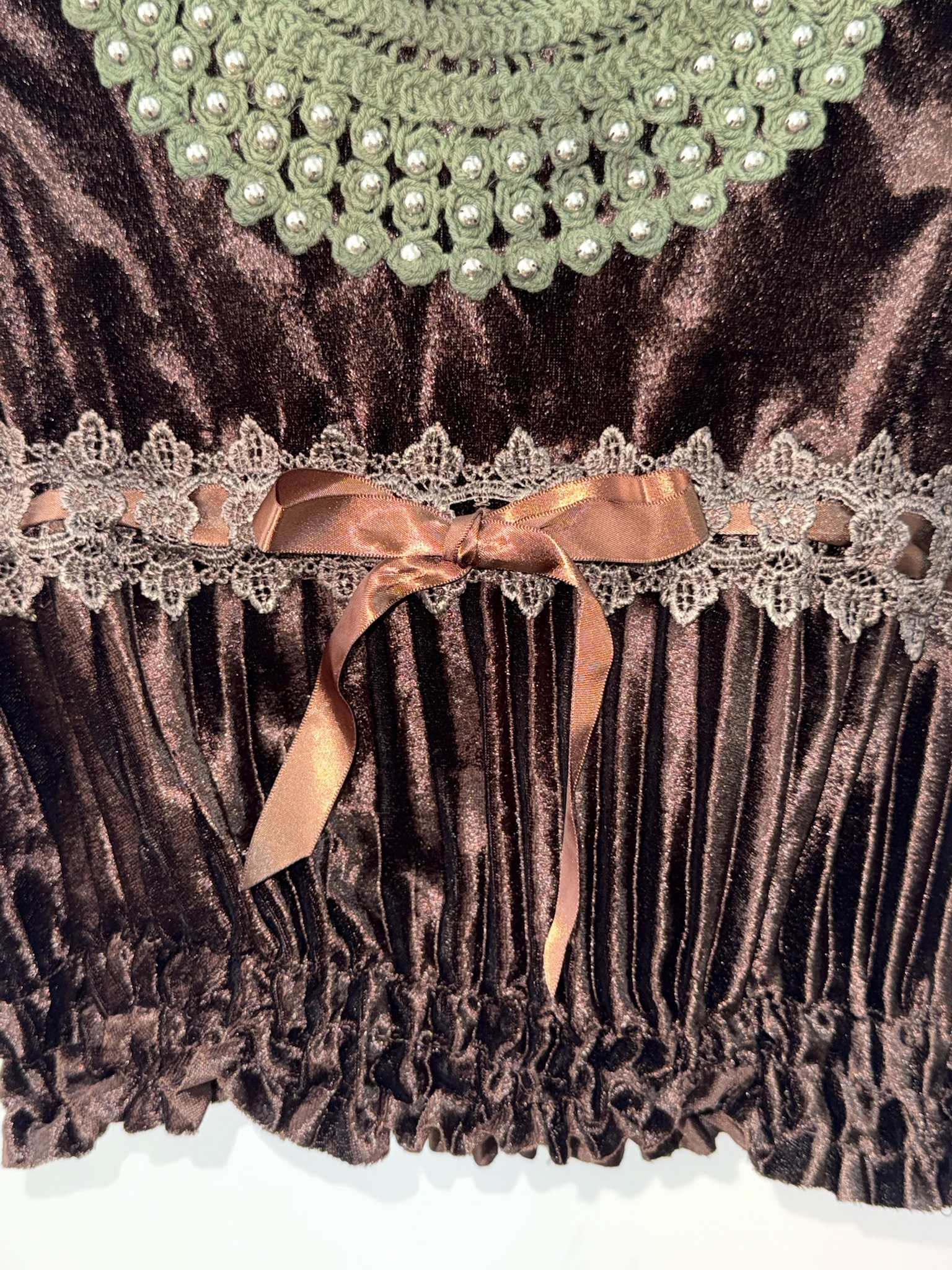 Brown Velvet Beaded Neckline Top