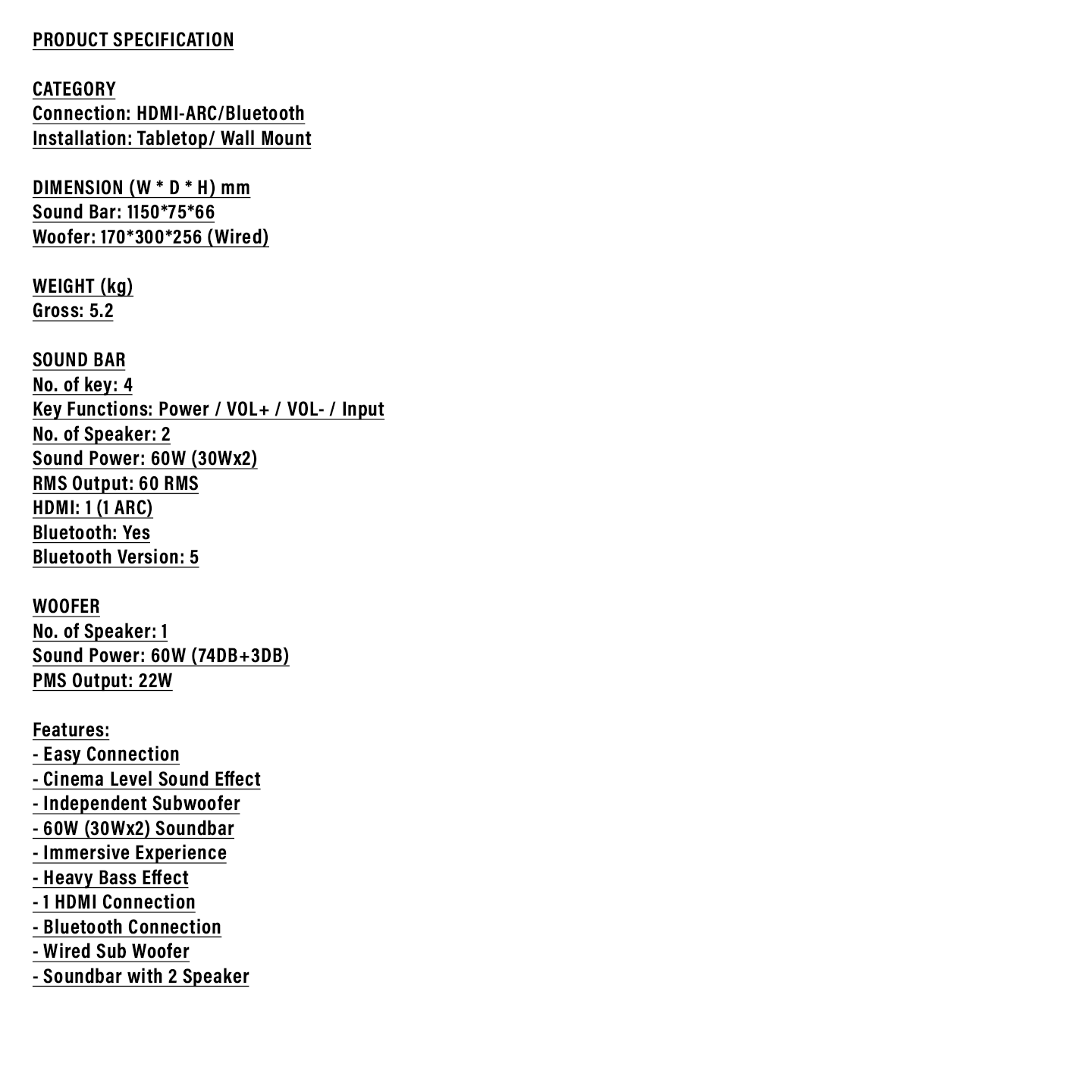 Haier 2.1ch Detachable Soundbar with Wireless Subwoofer (HSD3A040B)